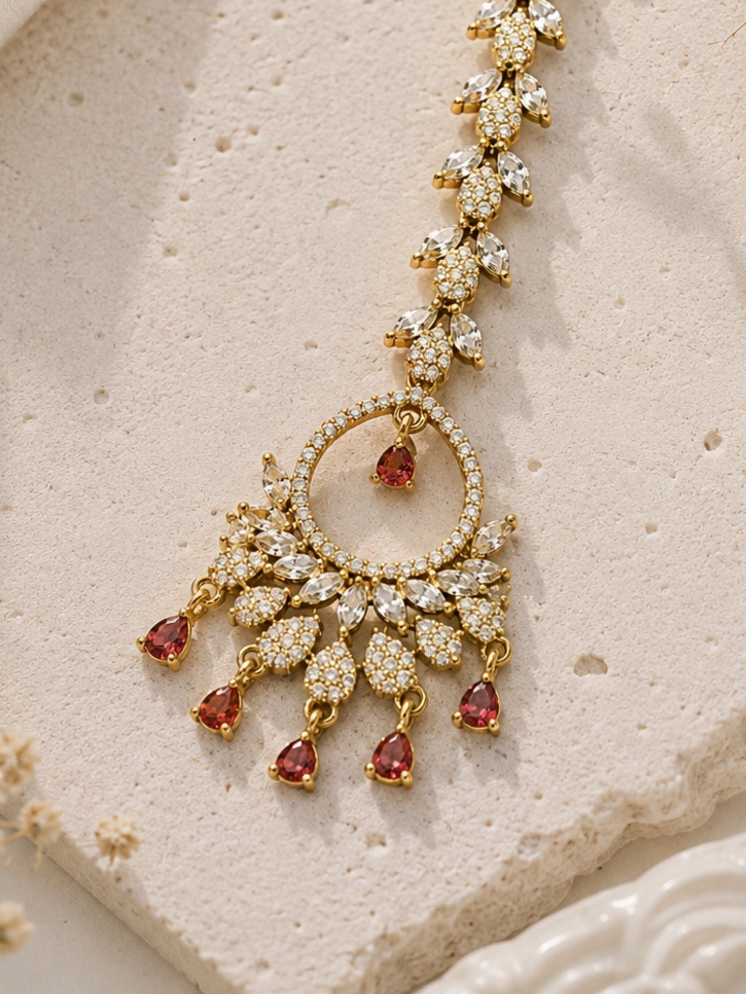 Floral Victorian Oxidised Gold Plated American Diamond Cz Maangtikka