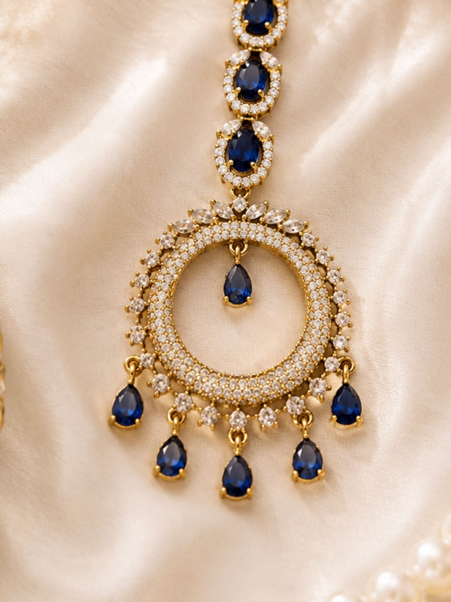Round Victorian Oxidised Gold Plated American Diamond Cz Maangtikka