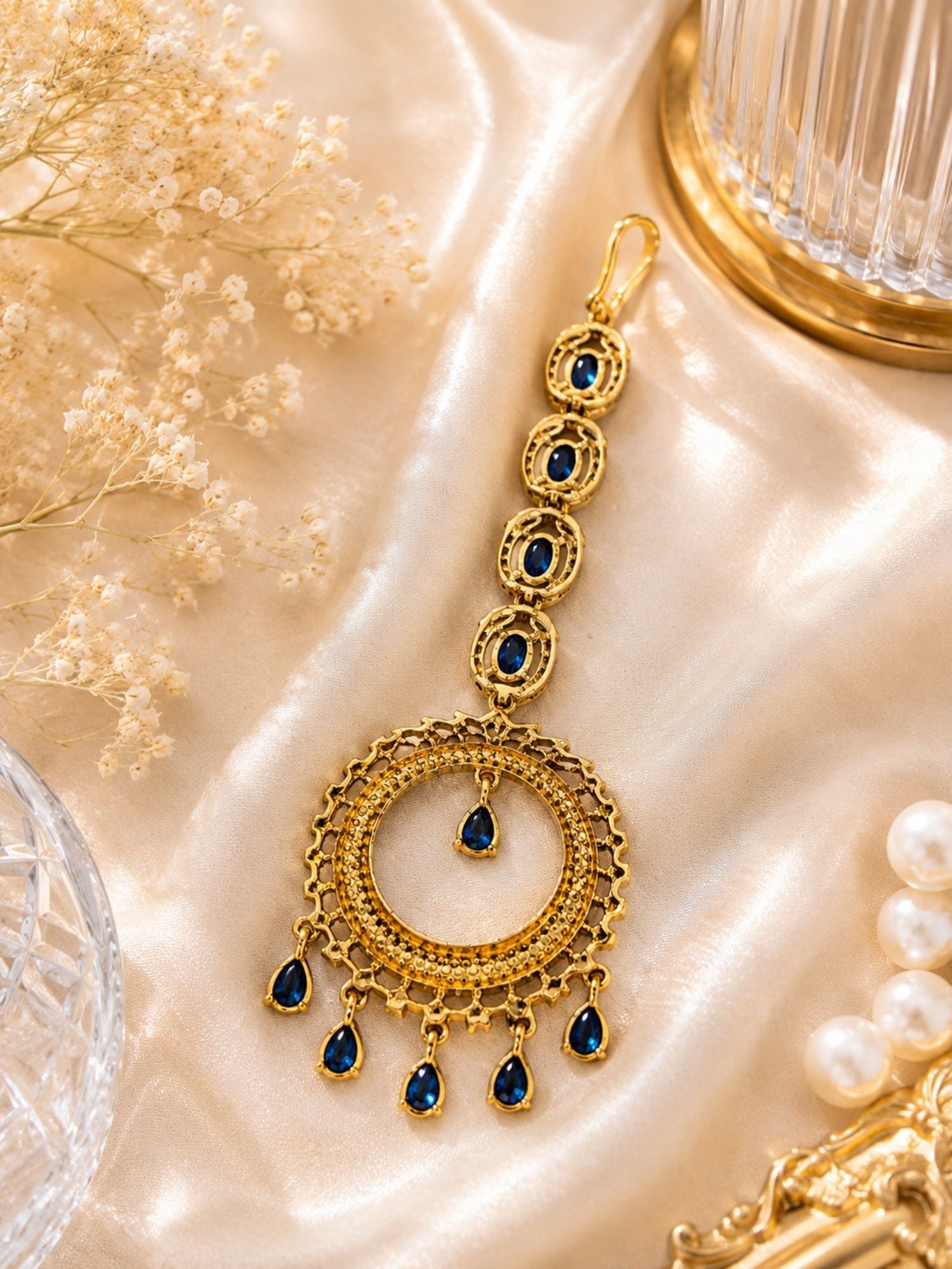 Round Victorian Oxidised Gold Plated American Diamond Cz Maangtikka