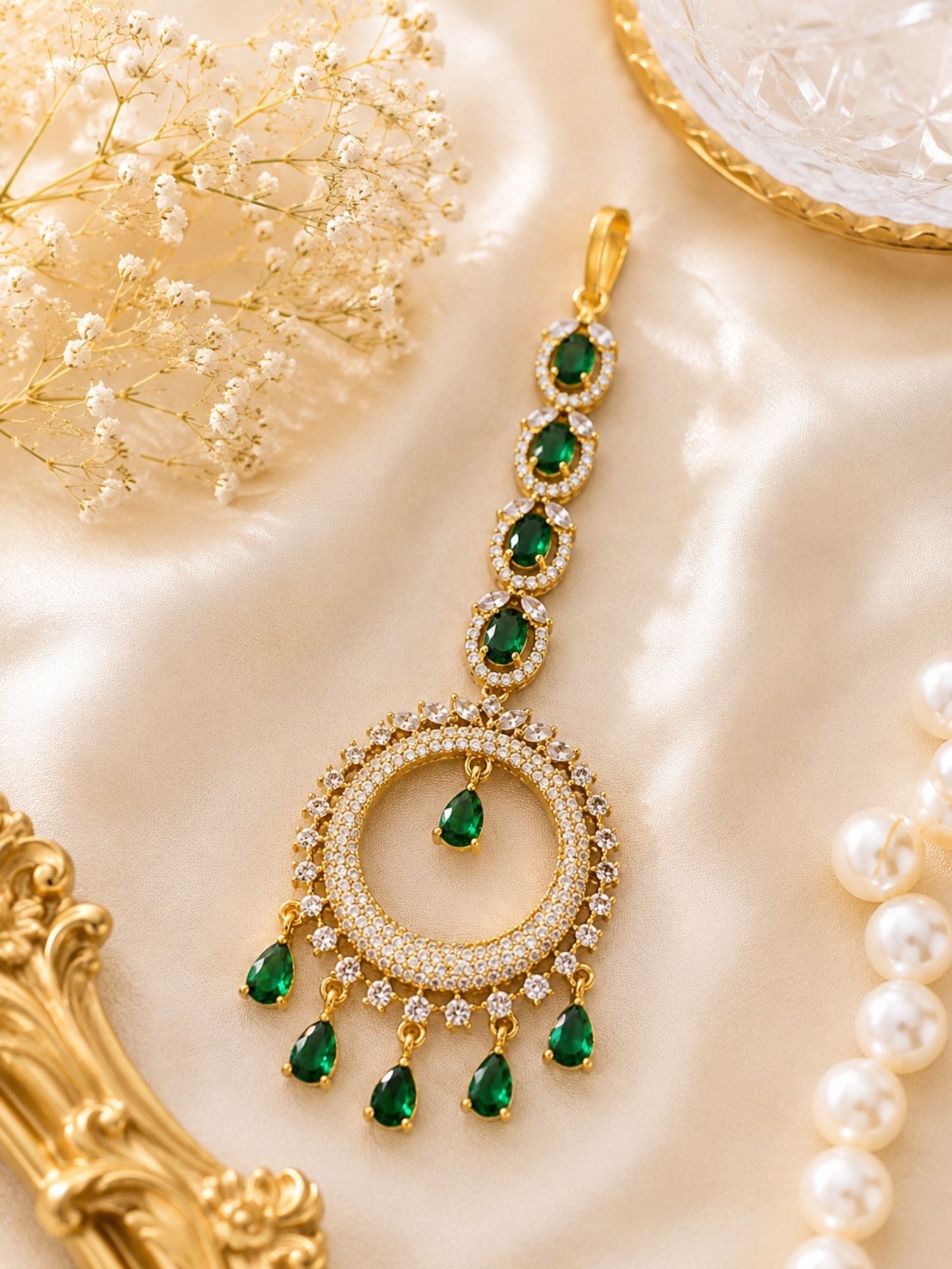 Round Victorian Oxidised Gold Plated American Diamond Cz Maangtikka