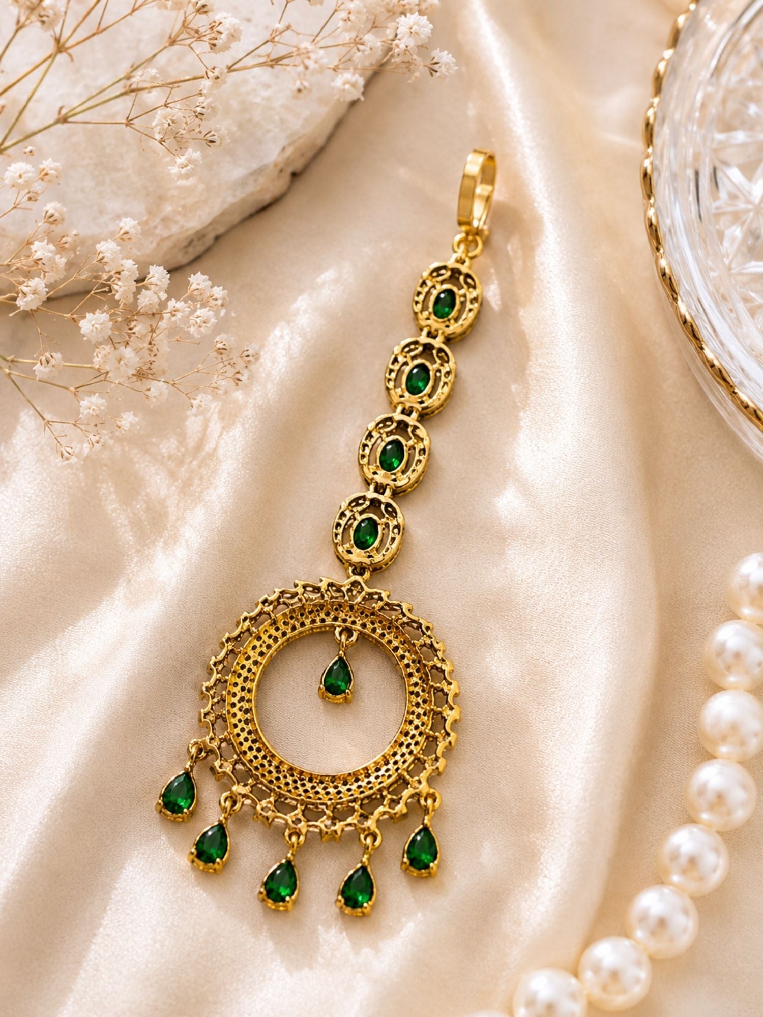 Round Victorian Oxidised Gold Plated American Diamond Cz Maangtikka