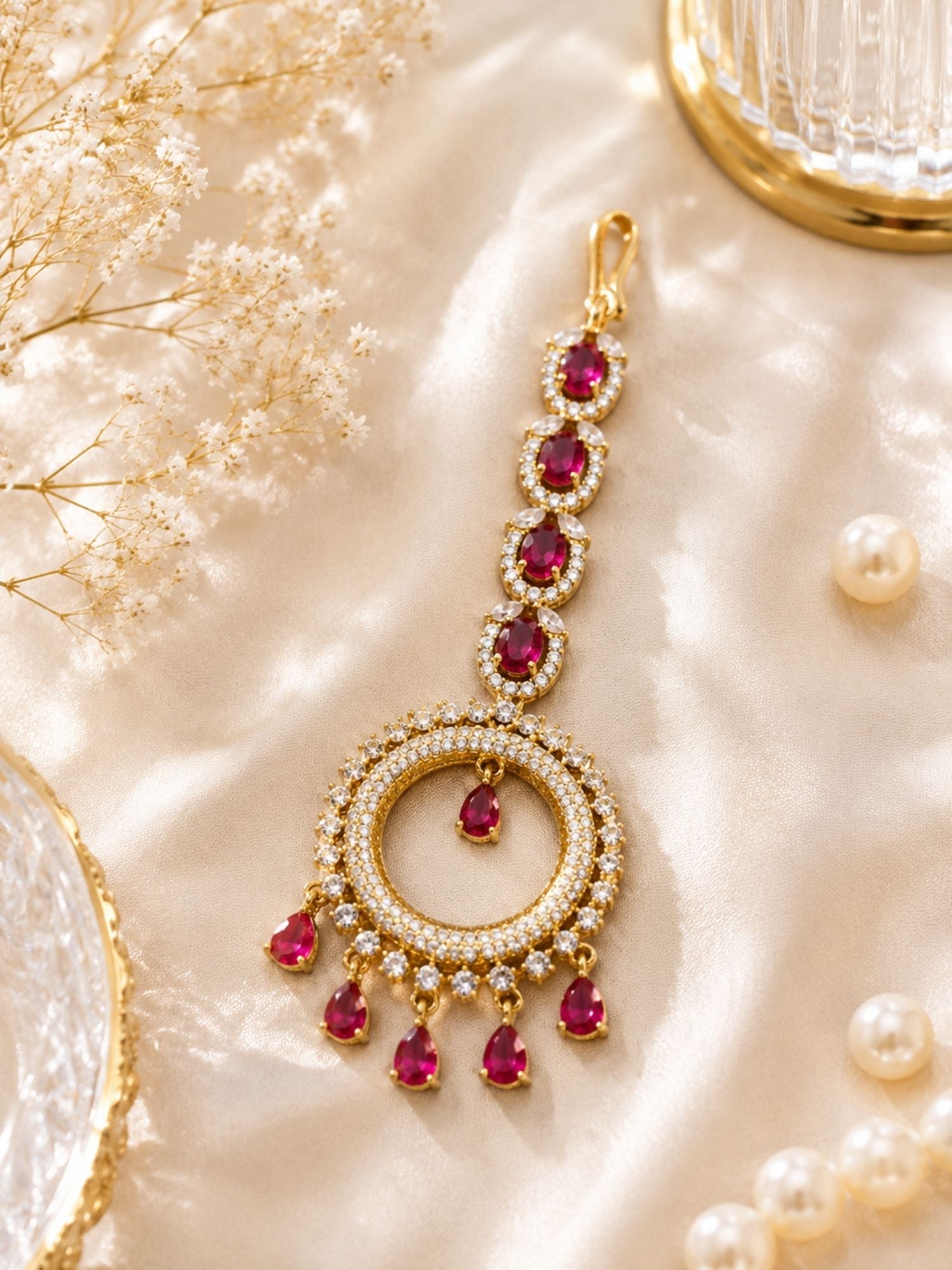 Round Victorian Oxidised Gold Plated American Diamond Cz Maangtikka
