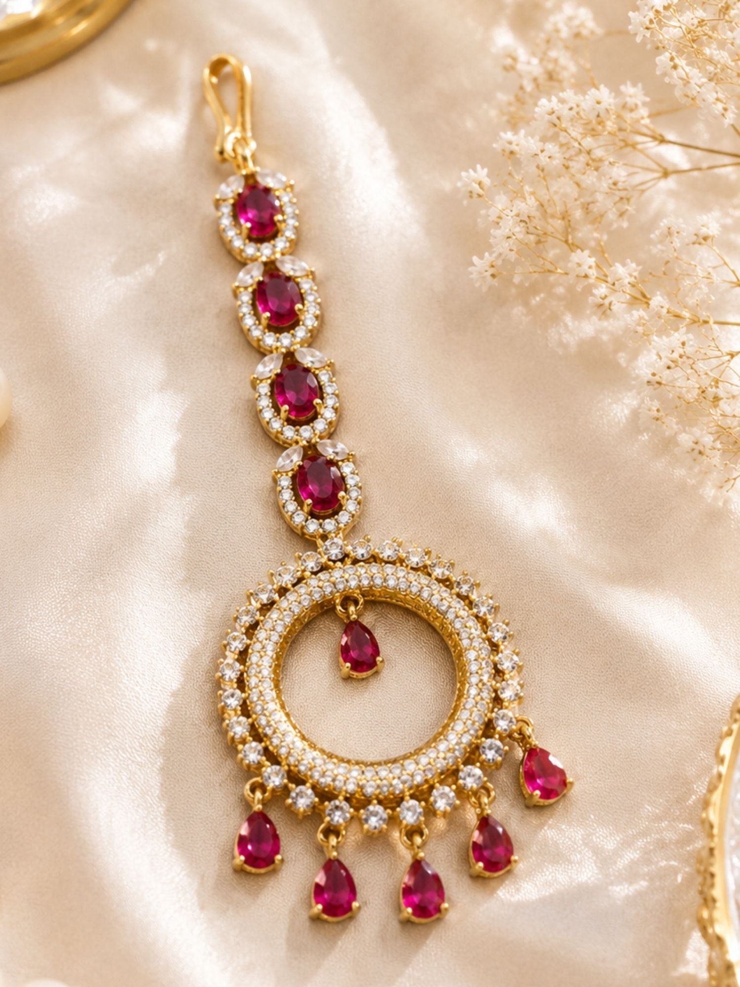 Round Victorian Oxidised Gold Plated American Diamond Cz Maangtikka