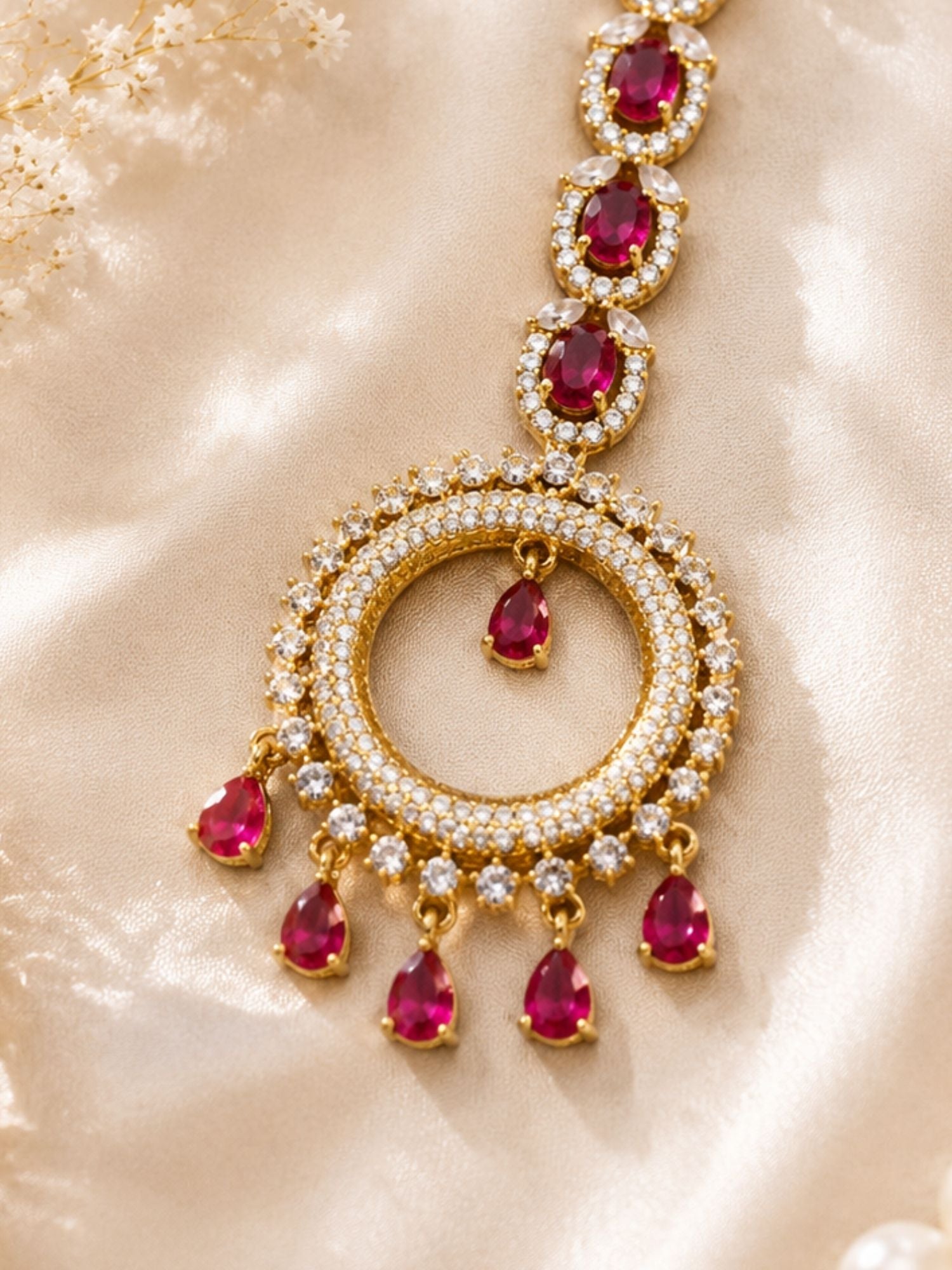Round Victorian Oxidised Gold Plated American Diamond Cz Maangtikka