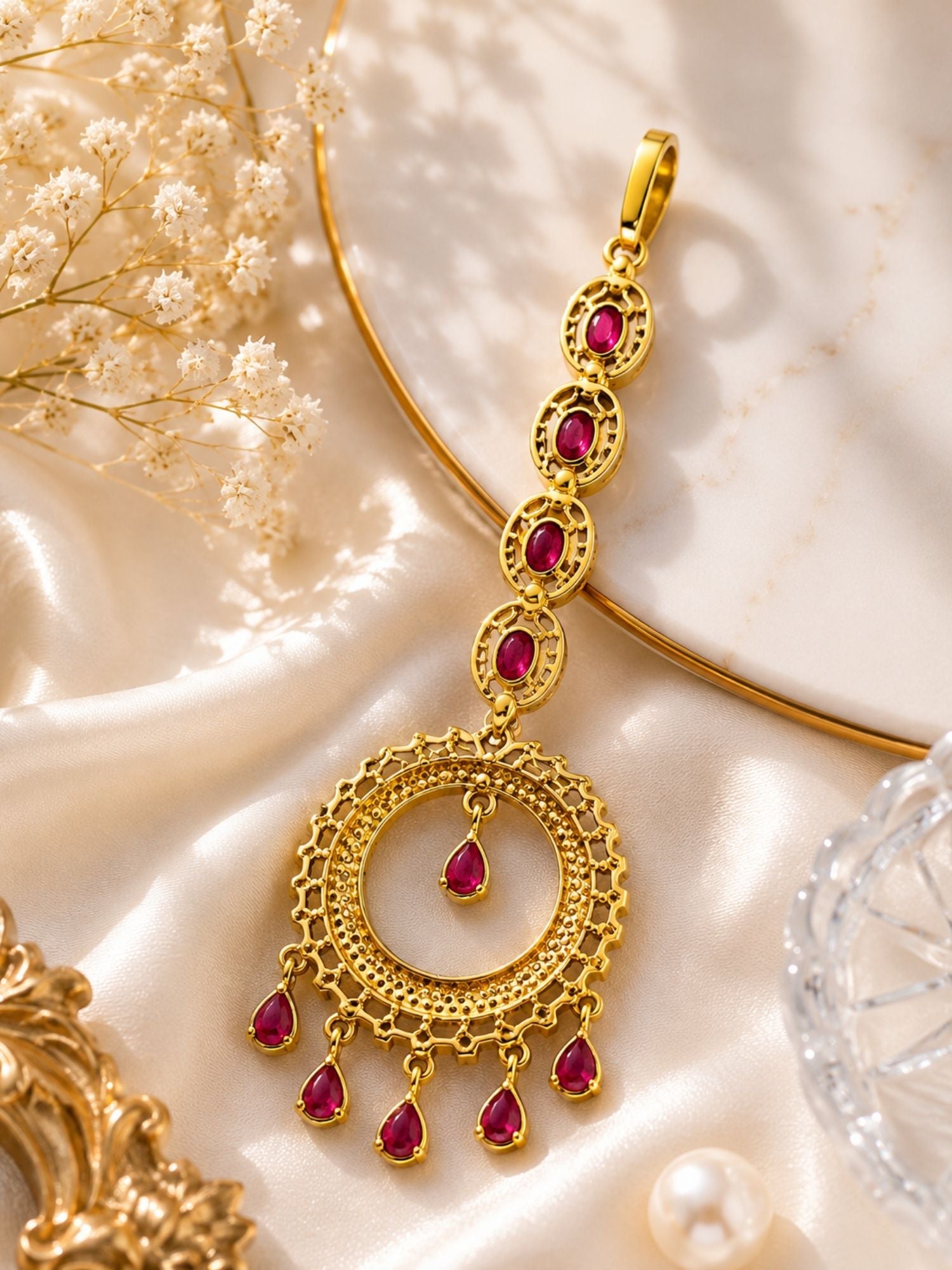 Round Victorian Oxidised Gold Plated American Diamond Cz Maangtikka