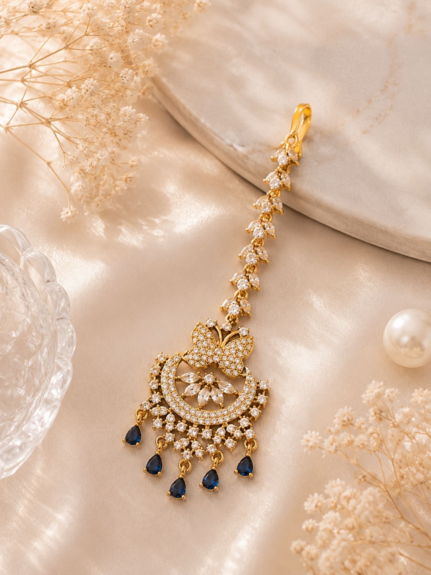 Bridal Victorian Oxidised Gold Plated American Diamond Cz Maangtikka