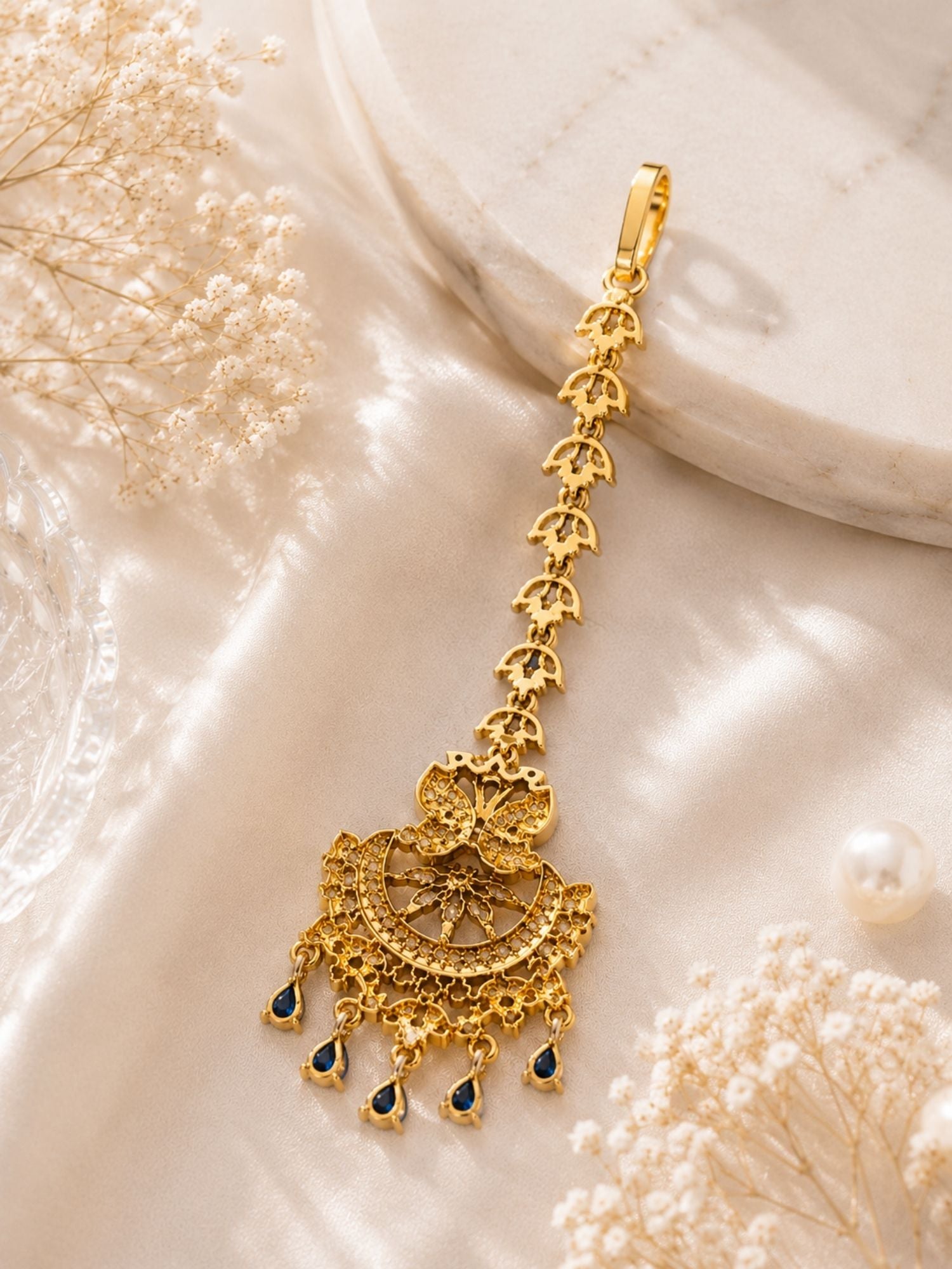 Bridal Victorian Oxidised Gold Plated American Diamond Cz Maangtikka