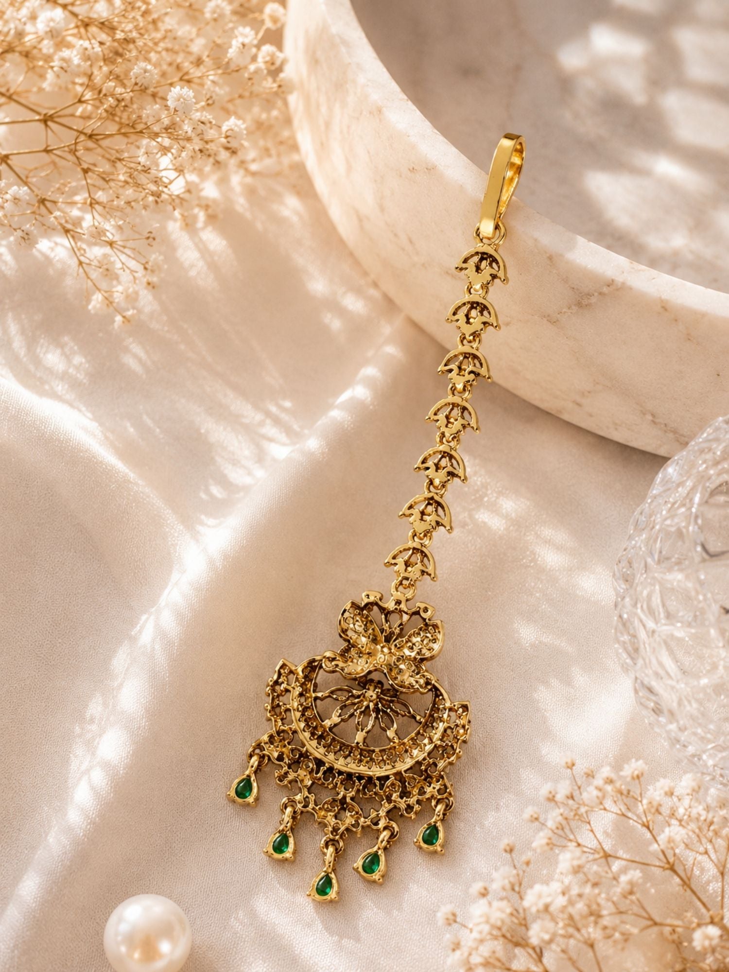 Bridal Victorian Oxidised Gold Plated American Diamond Cz Maangtikka