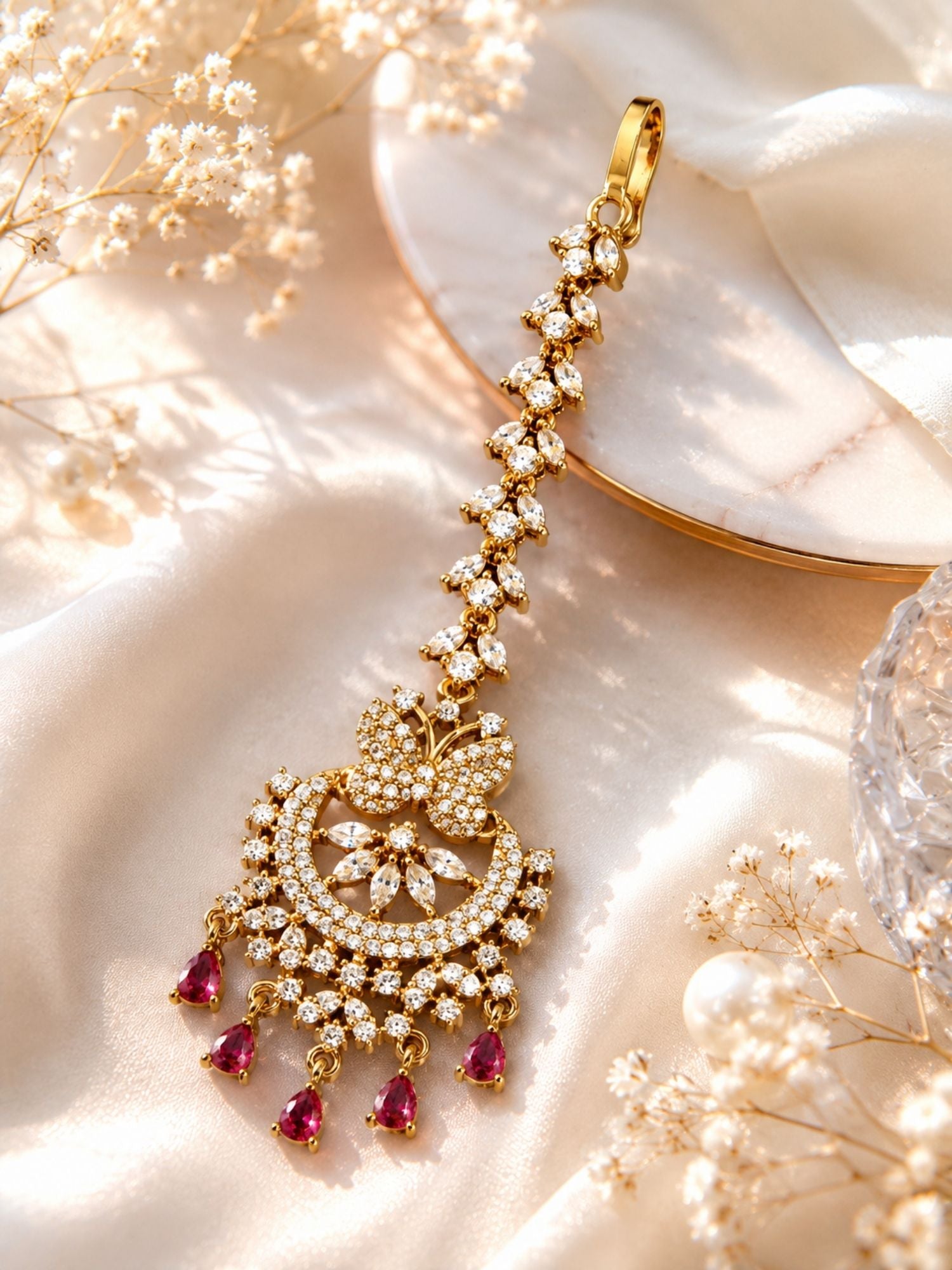Bridal Victorian Oxidised Gold Plated American Diamond Cz Maangtikka