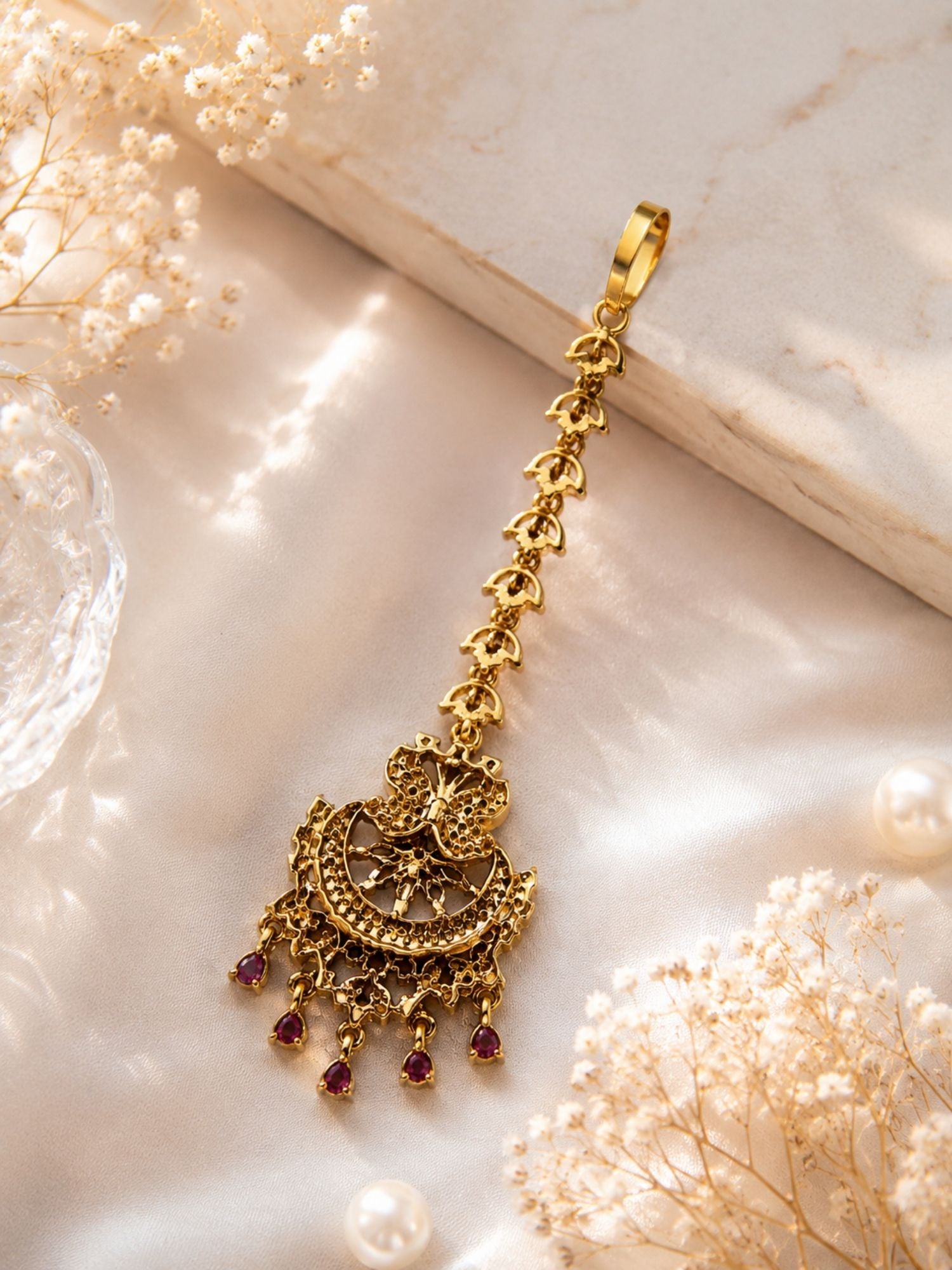 Bridal Victorian Oxidised Gold Plated American Diamond Cz Maangtikka