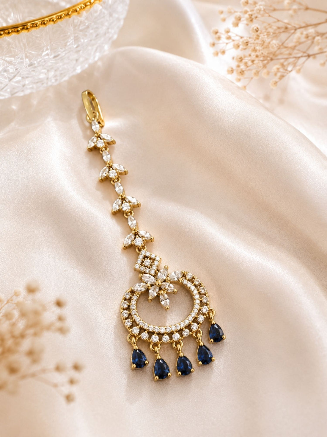 Victorian Oxidsed Gold Plated American Diamond Cz Maangtikka