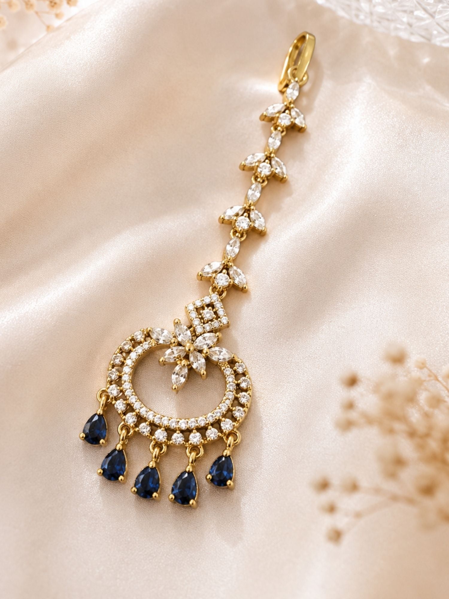 Victorian Oxidsed Gold Plated American Diamond Cz Maangtikka
