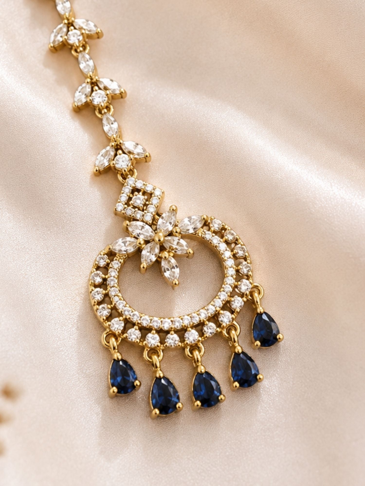 Victorian Oxidsed Gold Plated American Diamond Cz Maangtikka