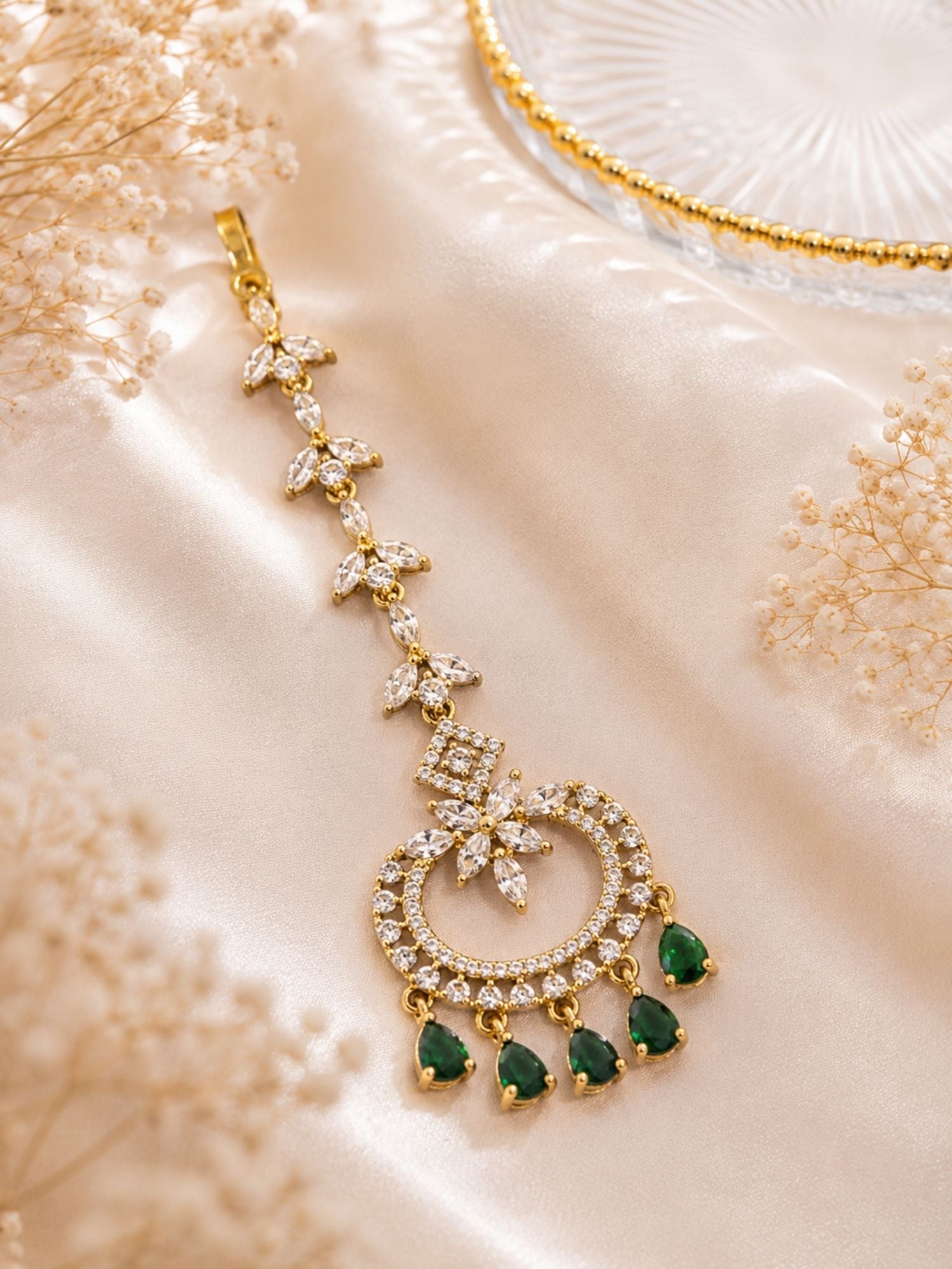 Victorian Oxidsed Gold Plated American Diamond Cz Maangtikka