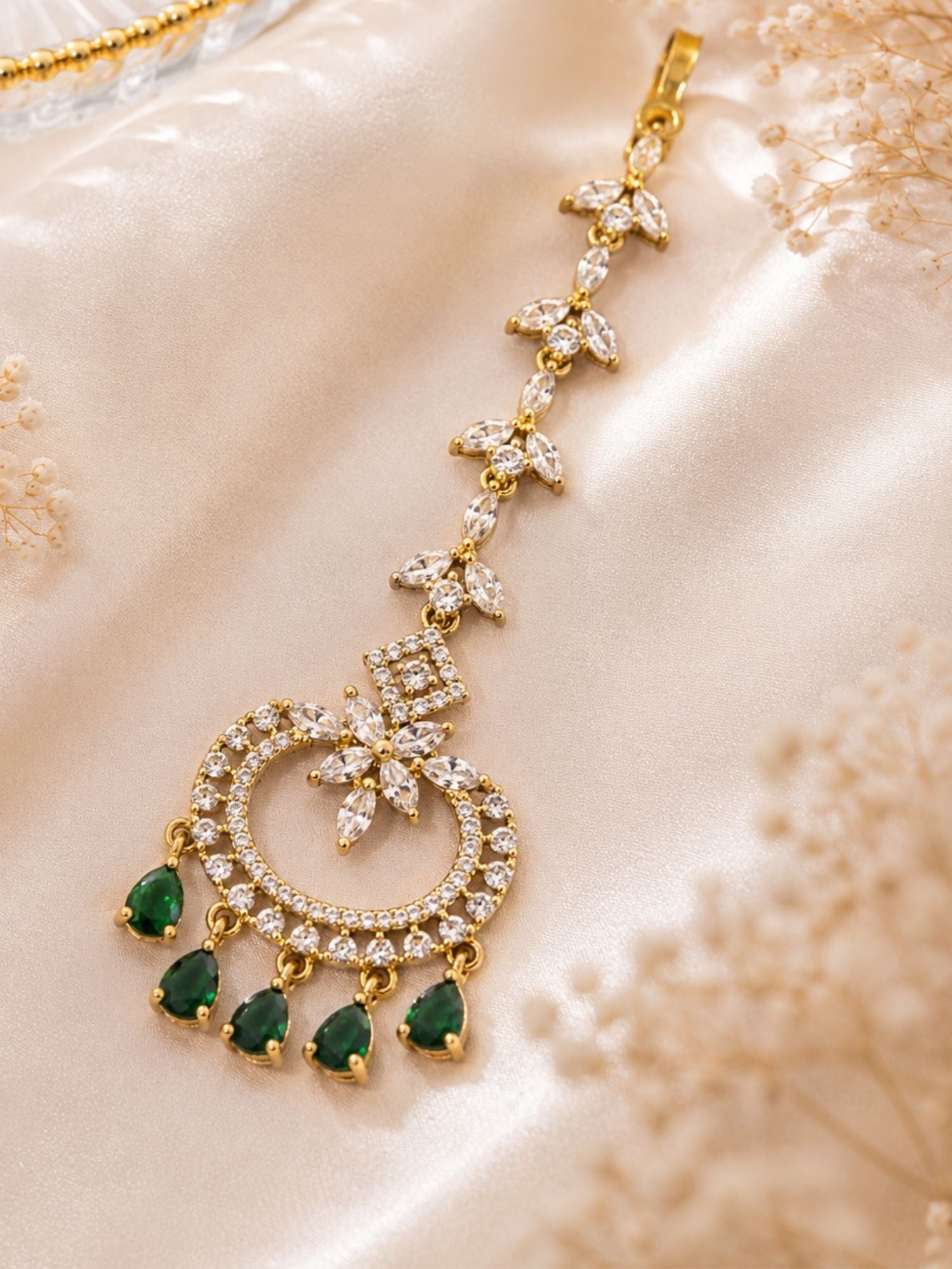 Victorian Oxidsed Gold Plated American Diamond Cz Maangtikka