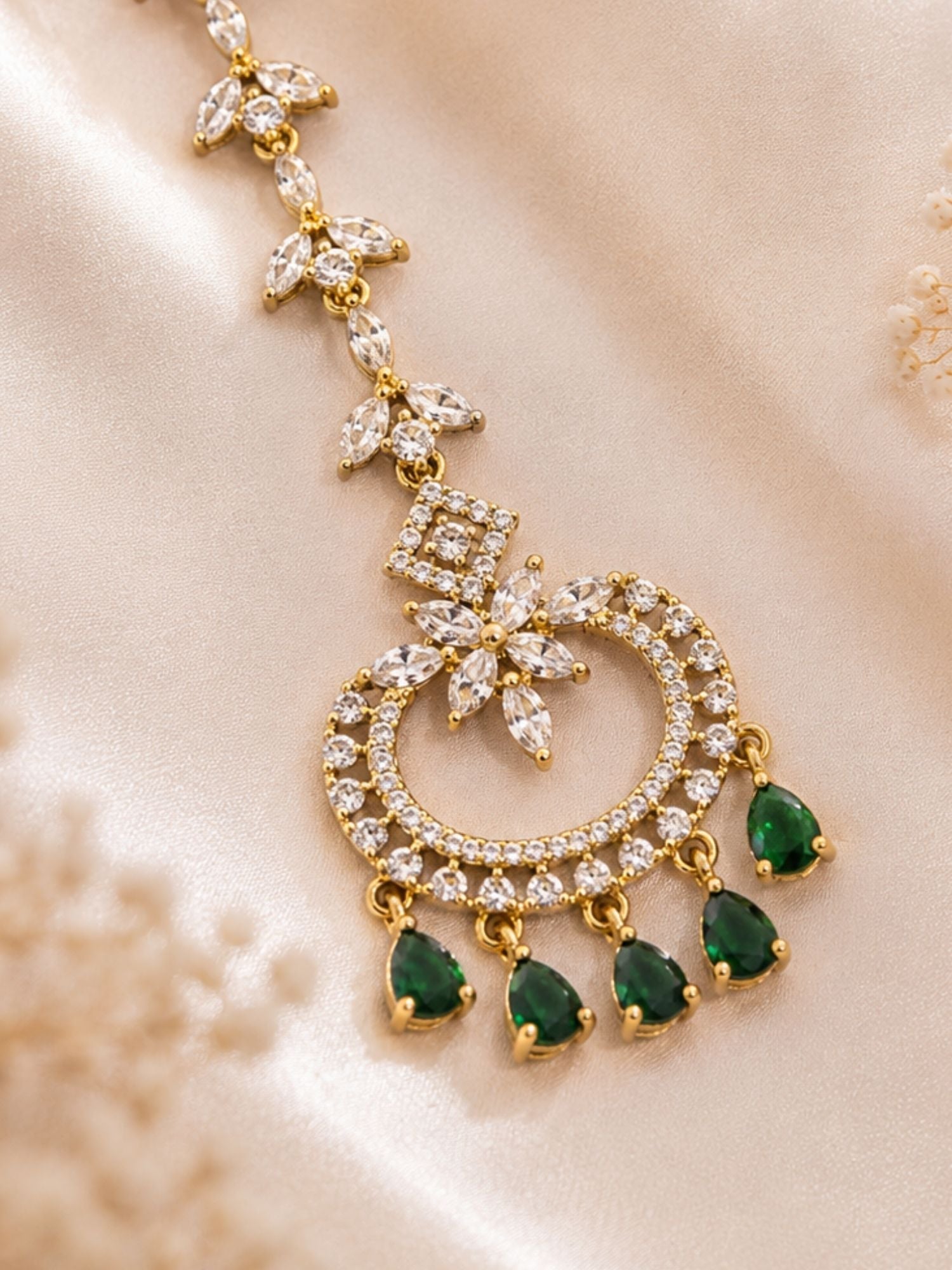 Victorian Oxidsed Gold Plated American Diamond Cz Maangtikka