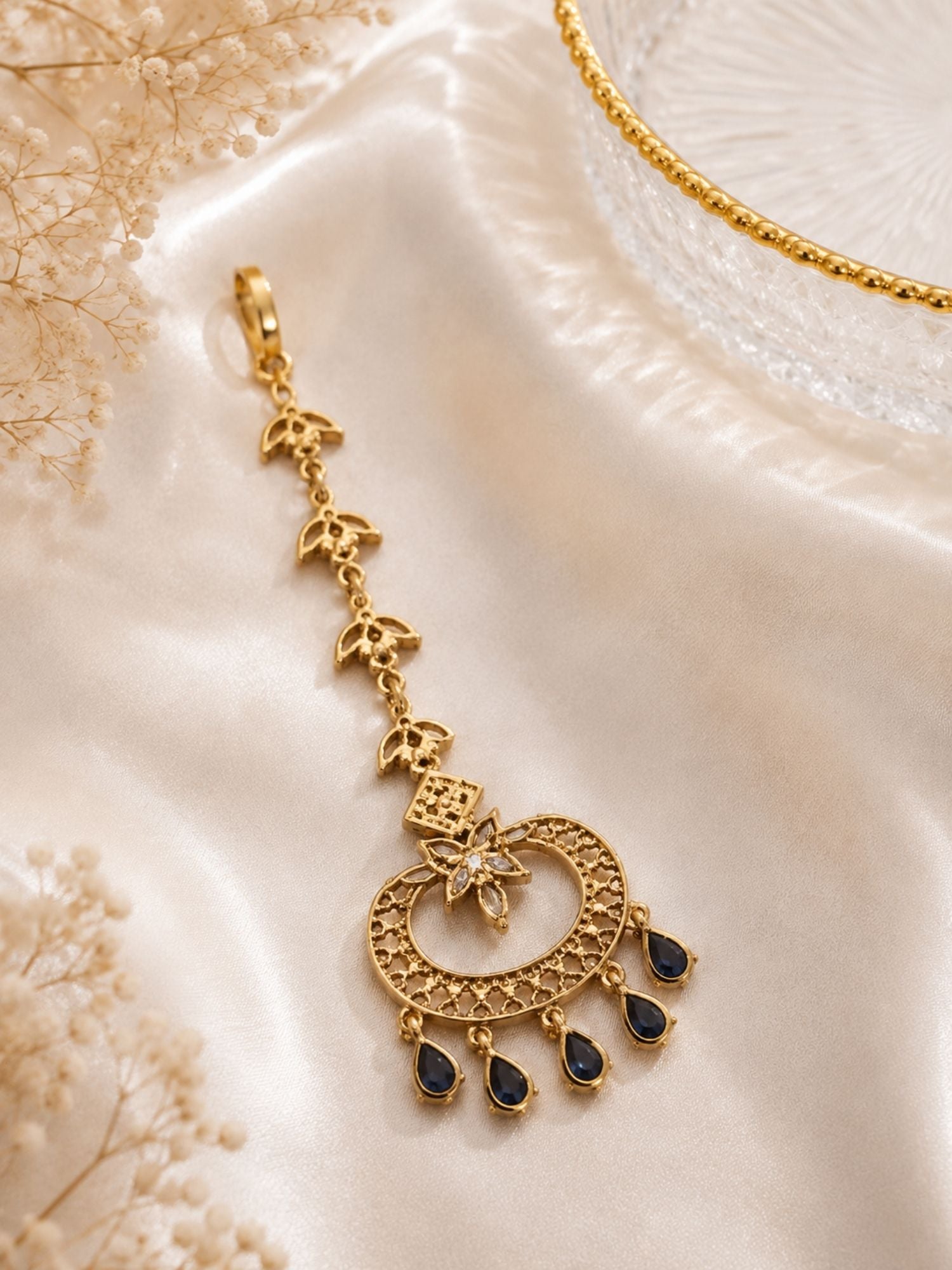 Victorian Oxidsed Gold Plated American Diamond Cz Maangtikka