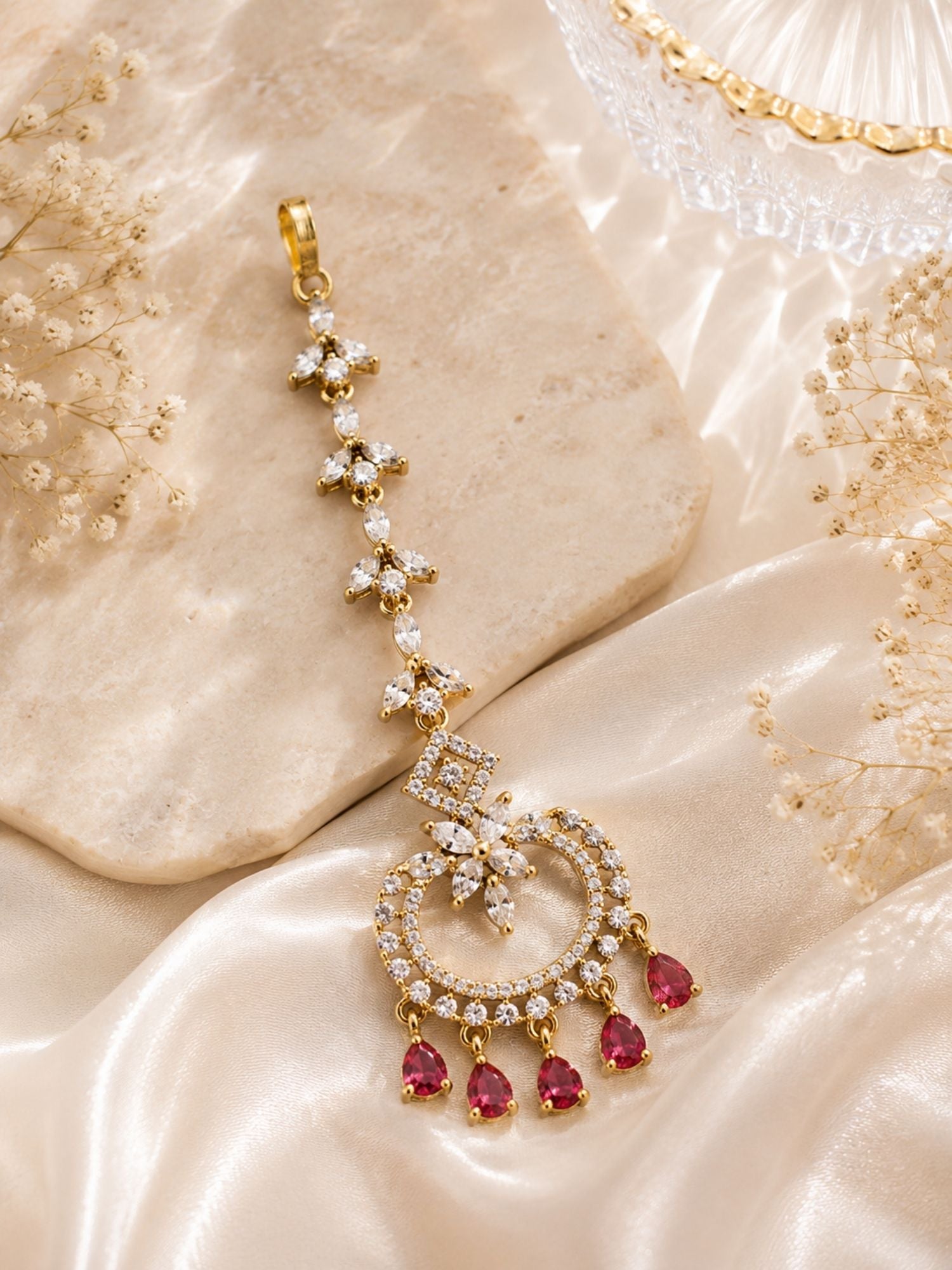 Victorian Oxidsed Gold Plated American Diamond Cz Maangtikka