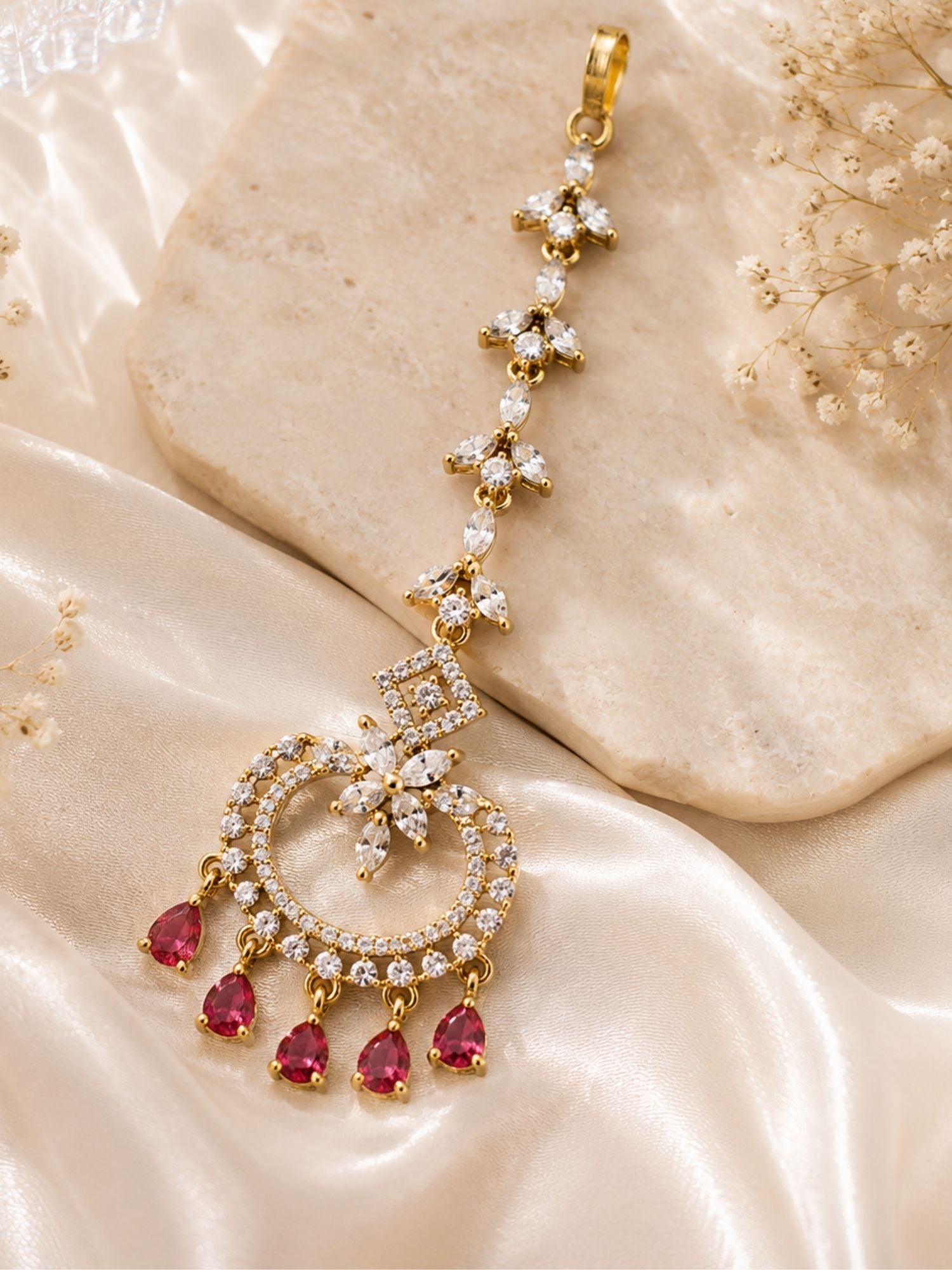 Victorian Oxidsed Gold Plated American Diamond Cz Maangtikka