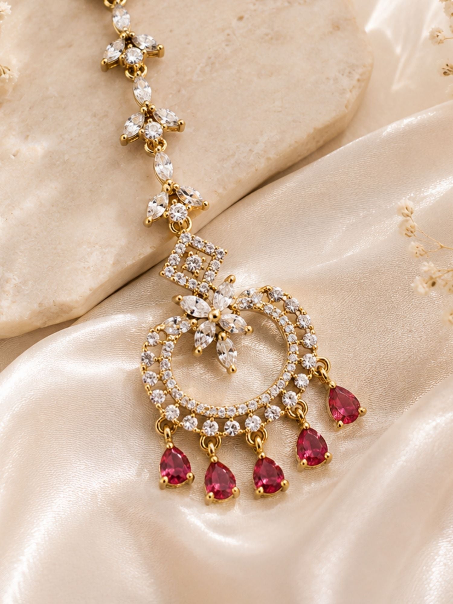 Victorian Oxidsed Gold Plated American Diamond Cz Maangtikka