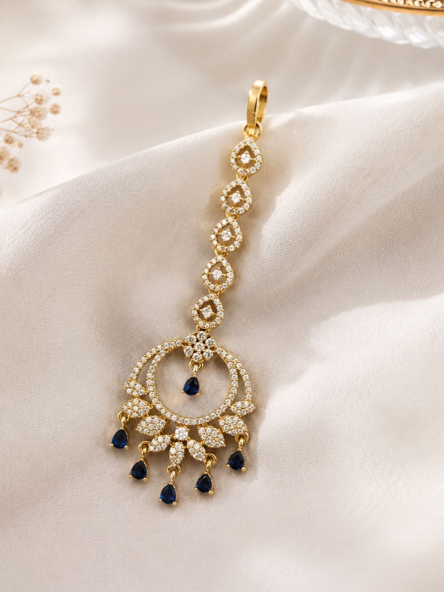 Classic Victorian Oxidsed Gold Plated Colourful American Diamond Cz Maangtikka