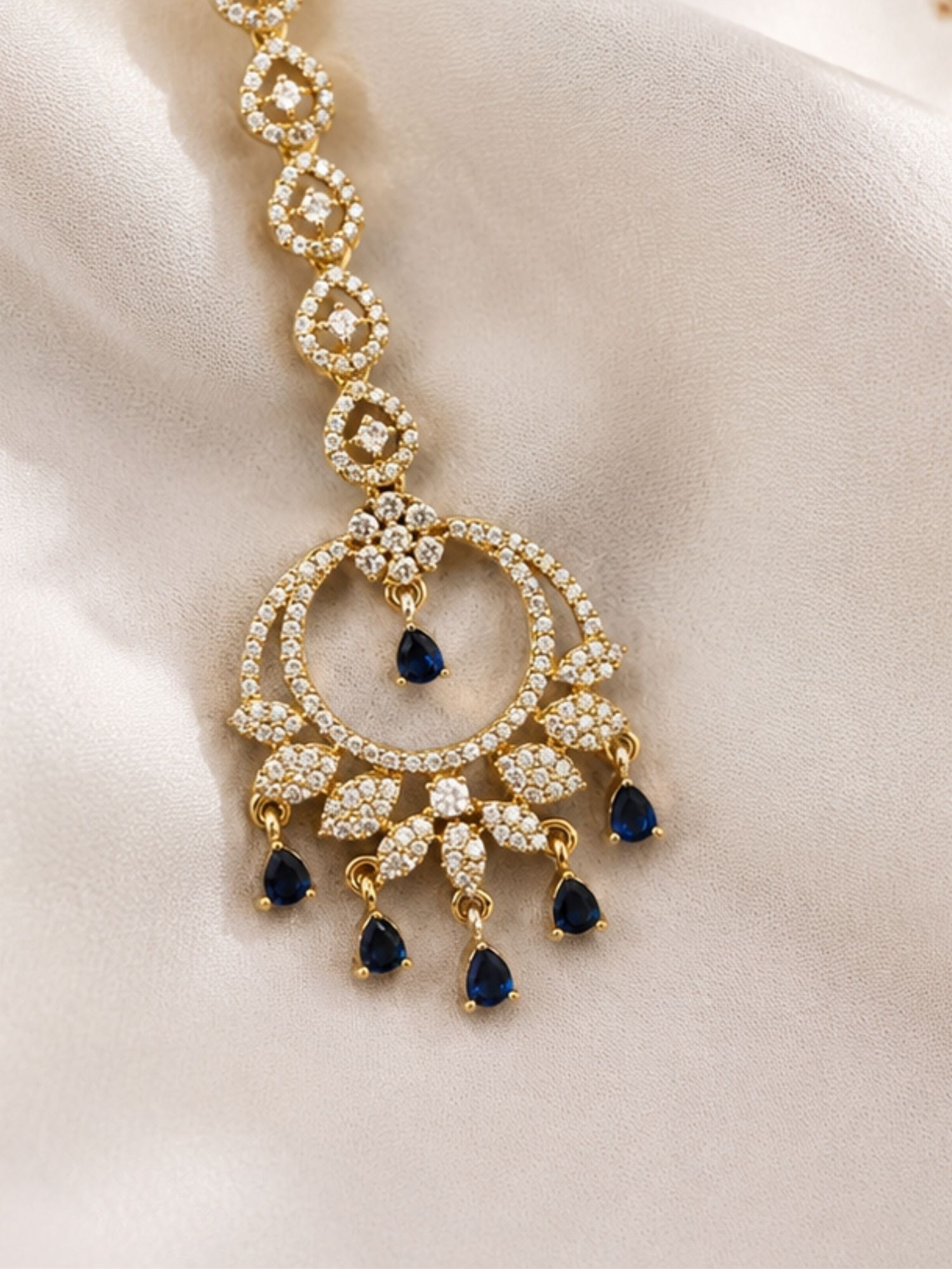 Classic Victorian Oxidsed Gold Plated Colourful American Diamond Cz Maangtikka