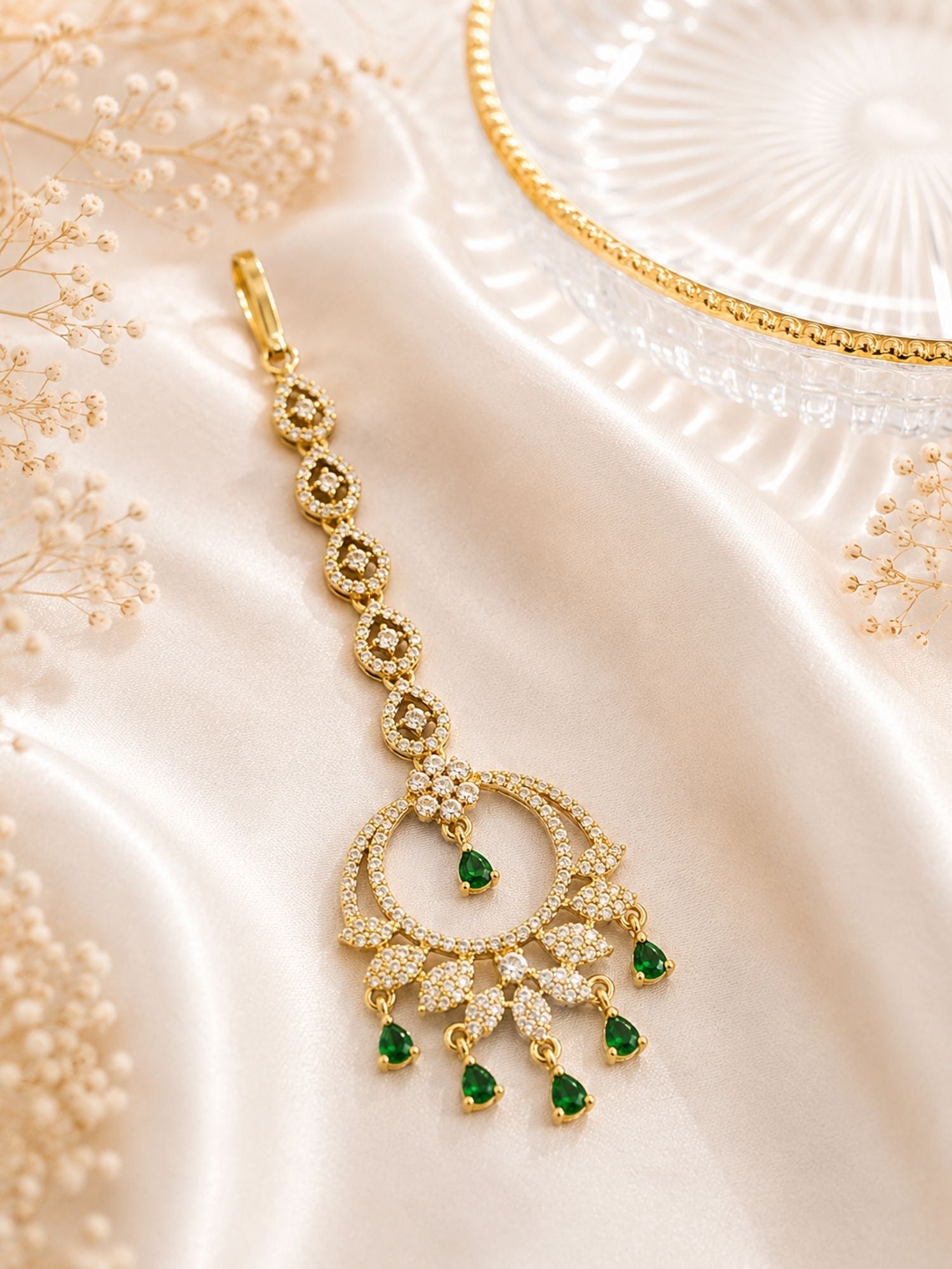 Classic Victorian Oxidsed Gold Plated Colourful American Diamond Cz Maangtikka