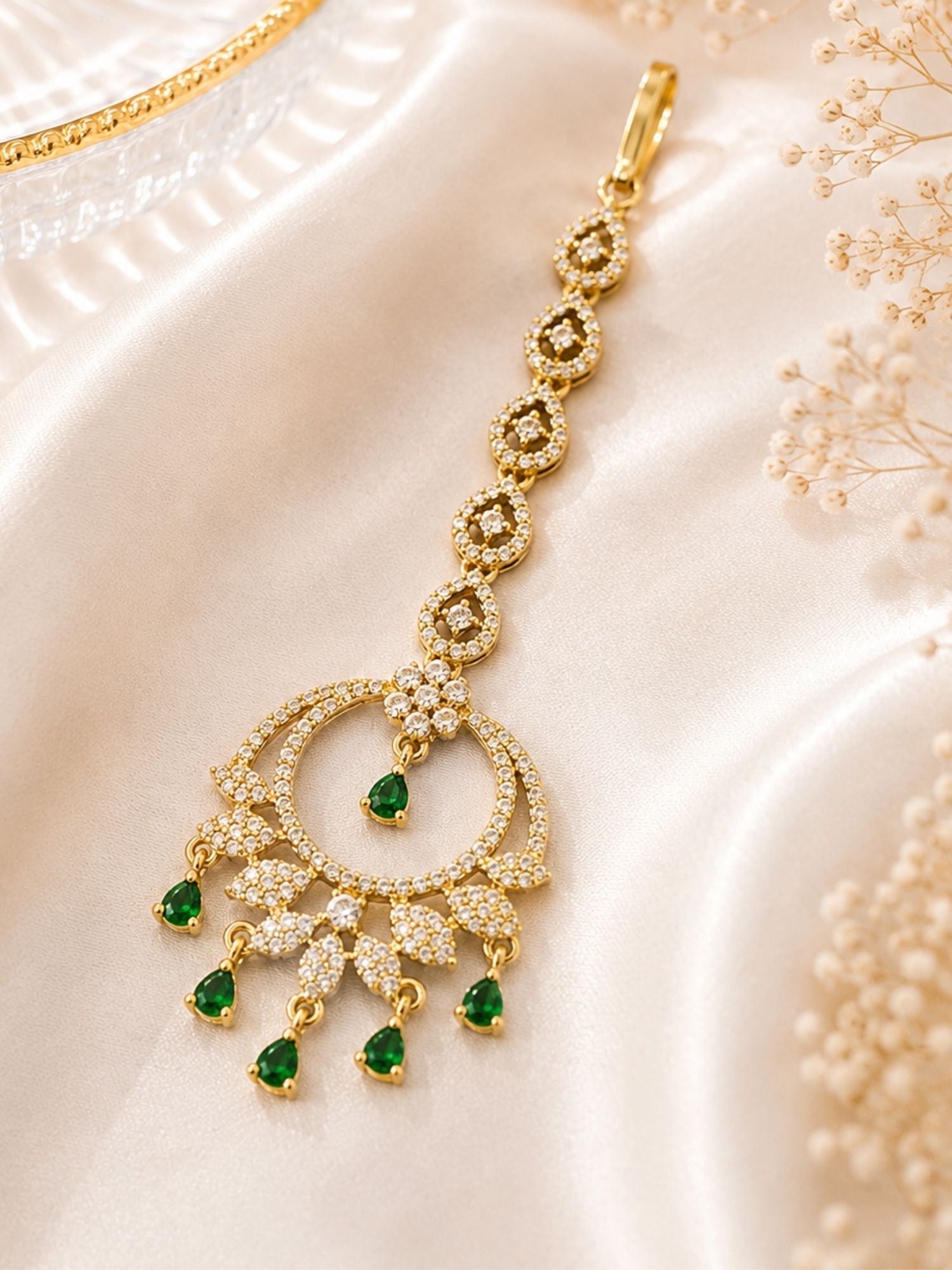 Classic Victorian Oxidsed Gold Plated Colourful American Diamond Cz Maangtikka
