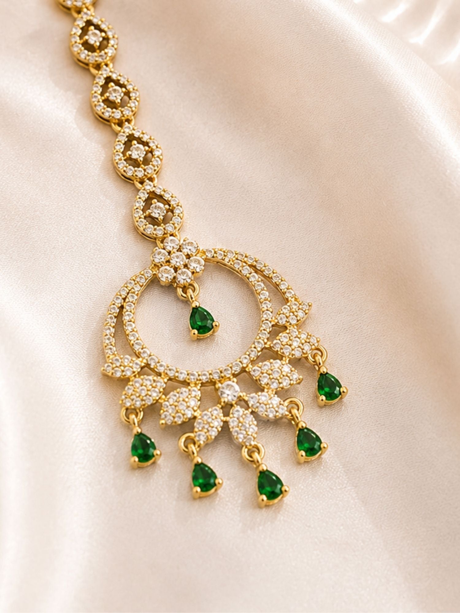 Classic Victorian Oxidsed Gold Plated Colourful American Diamond Cz Maangtikka