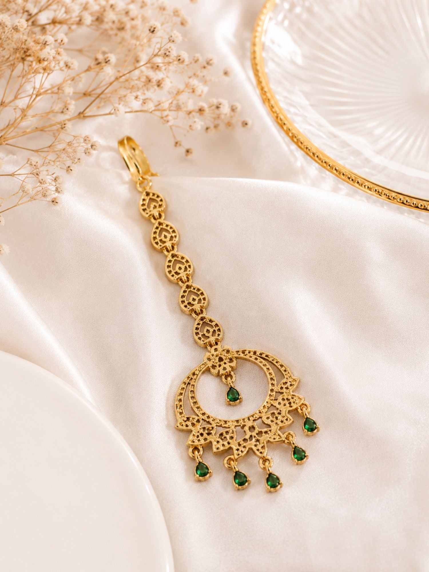 Classic Victorian Oxidsed Gold Plated Colourful American Diamond Cz Maangtikka