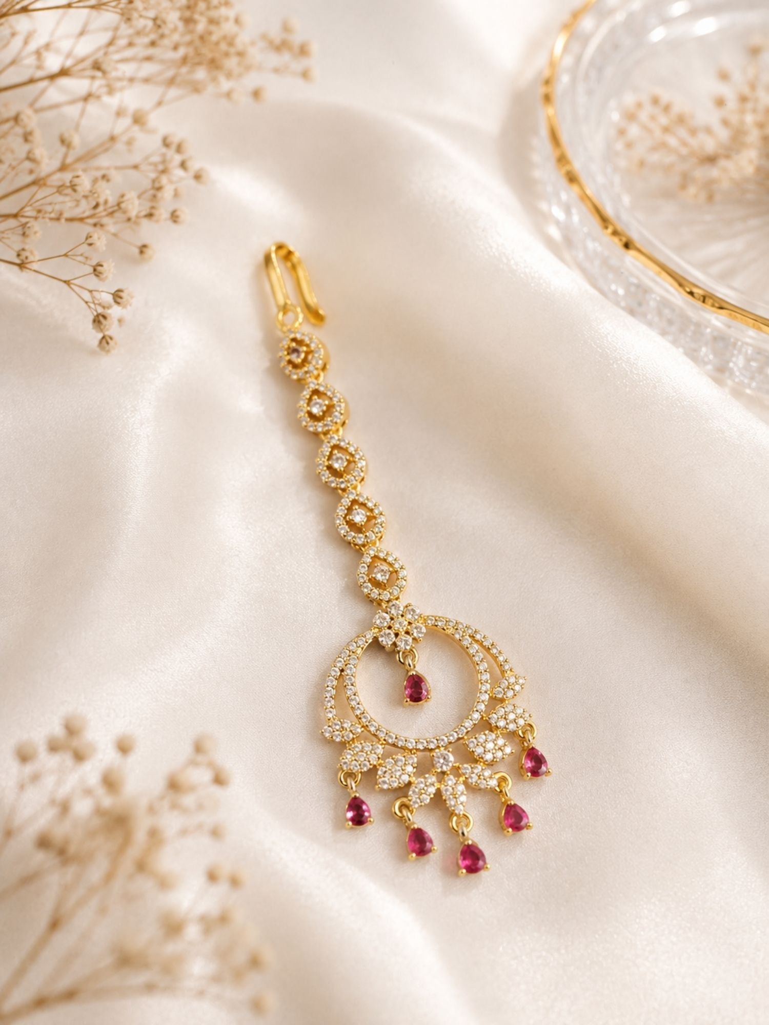 Classic Victorian Oxidsed Gold Plated Colourful American Diamond Cz Maangtikka