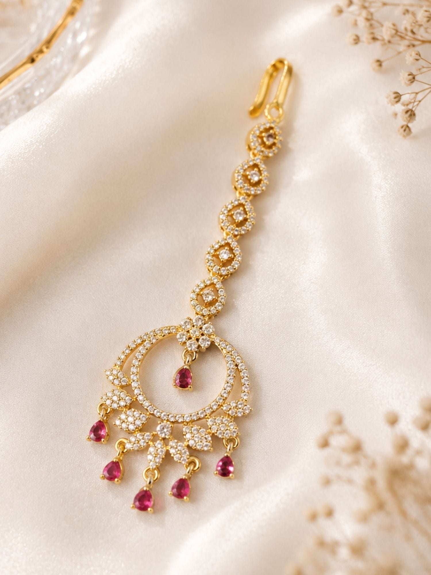 Classic Victorian Oxidsed Gold Plated Colourful American Diamond Cz Maangtikka