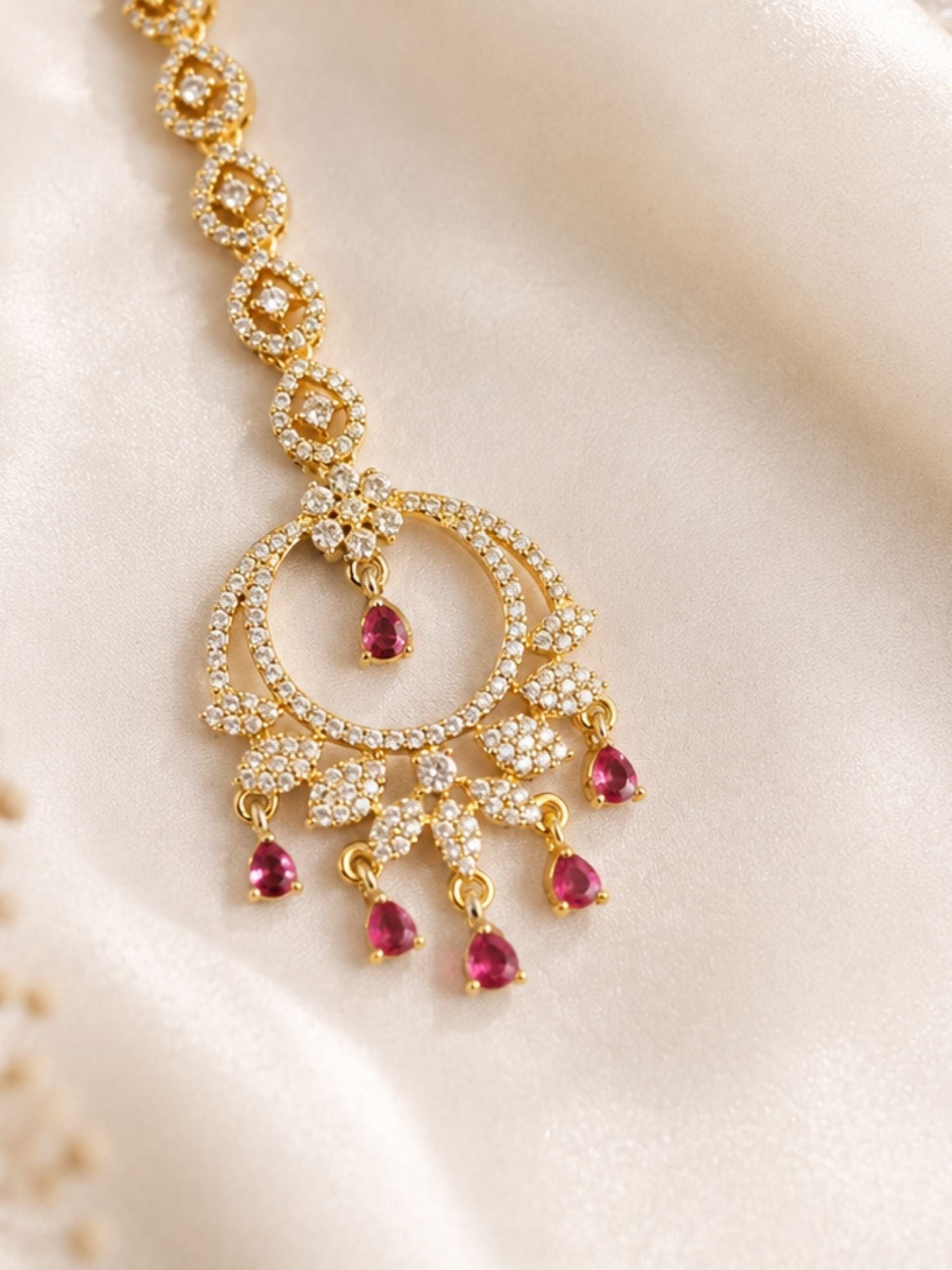 Classic Victorian Oxidsed Gold Plated Colourful American Diamond Cz Maangtikka