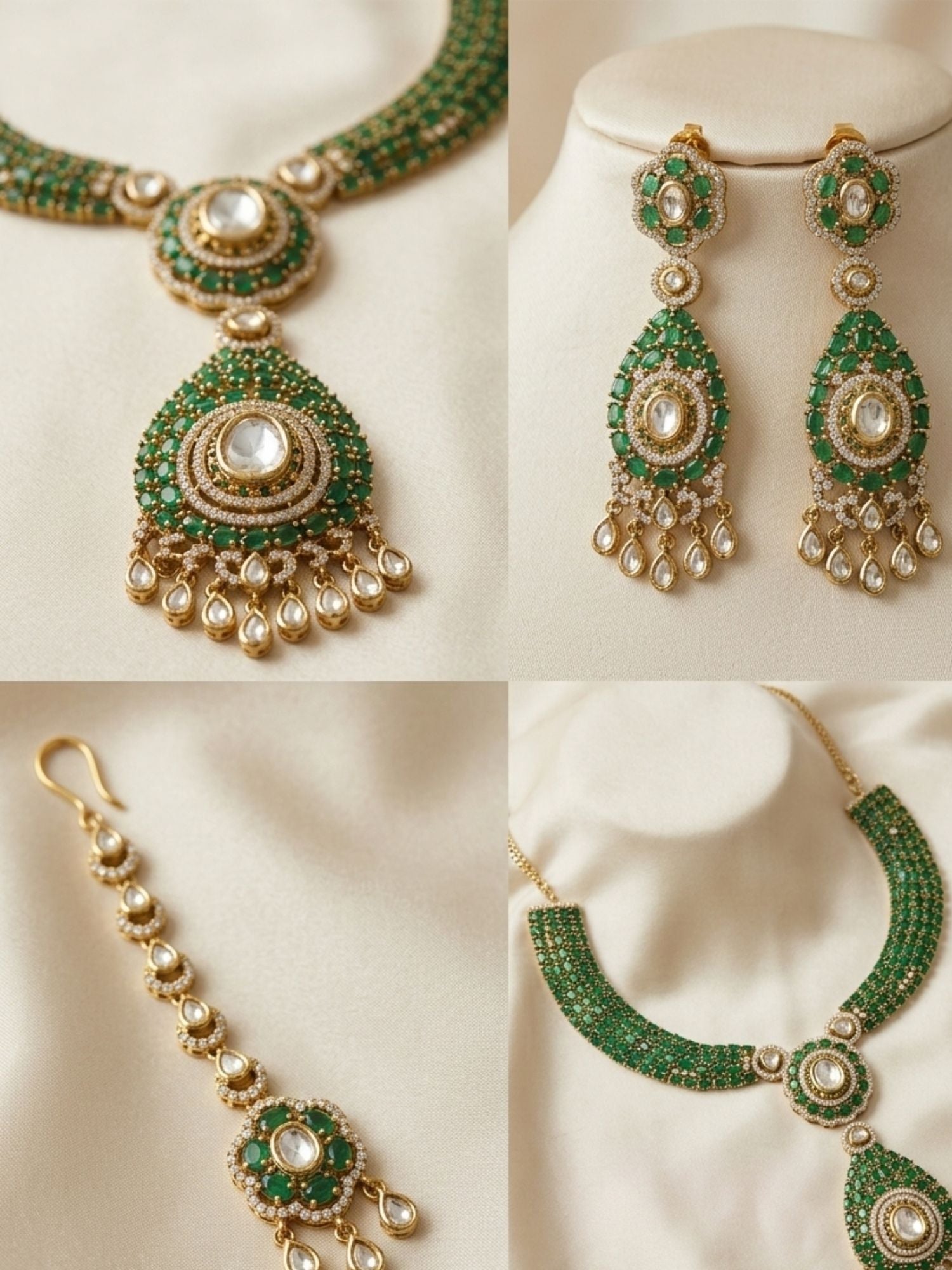 Emerald Green Polki Victorian Style Necklace Set - necklace by Abdesigns Jewellery