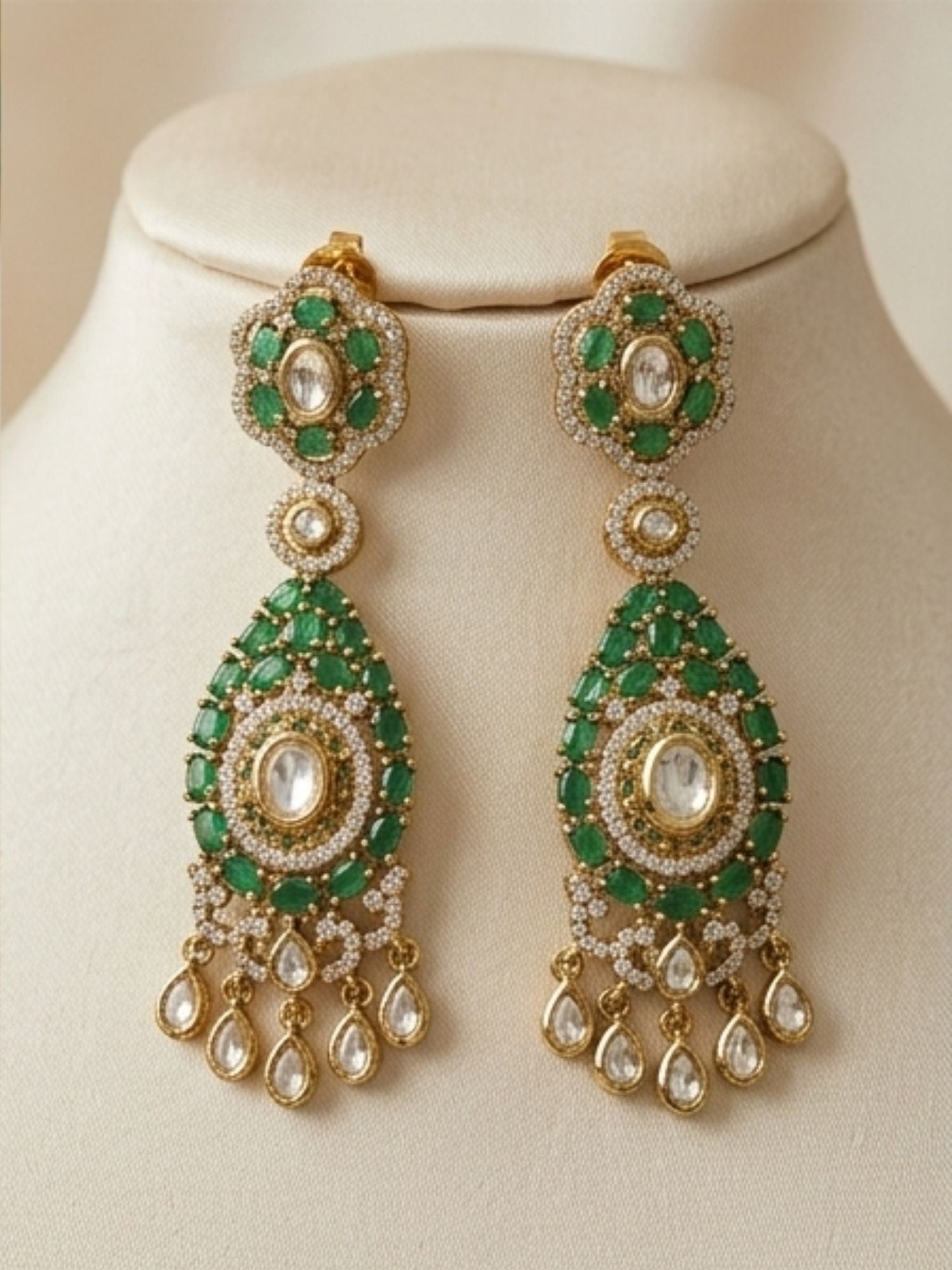 Emerald Green Polki Victorian Style Necklace Set - necklace by Abdesigns Jewellery