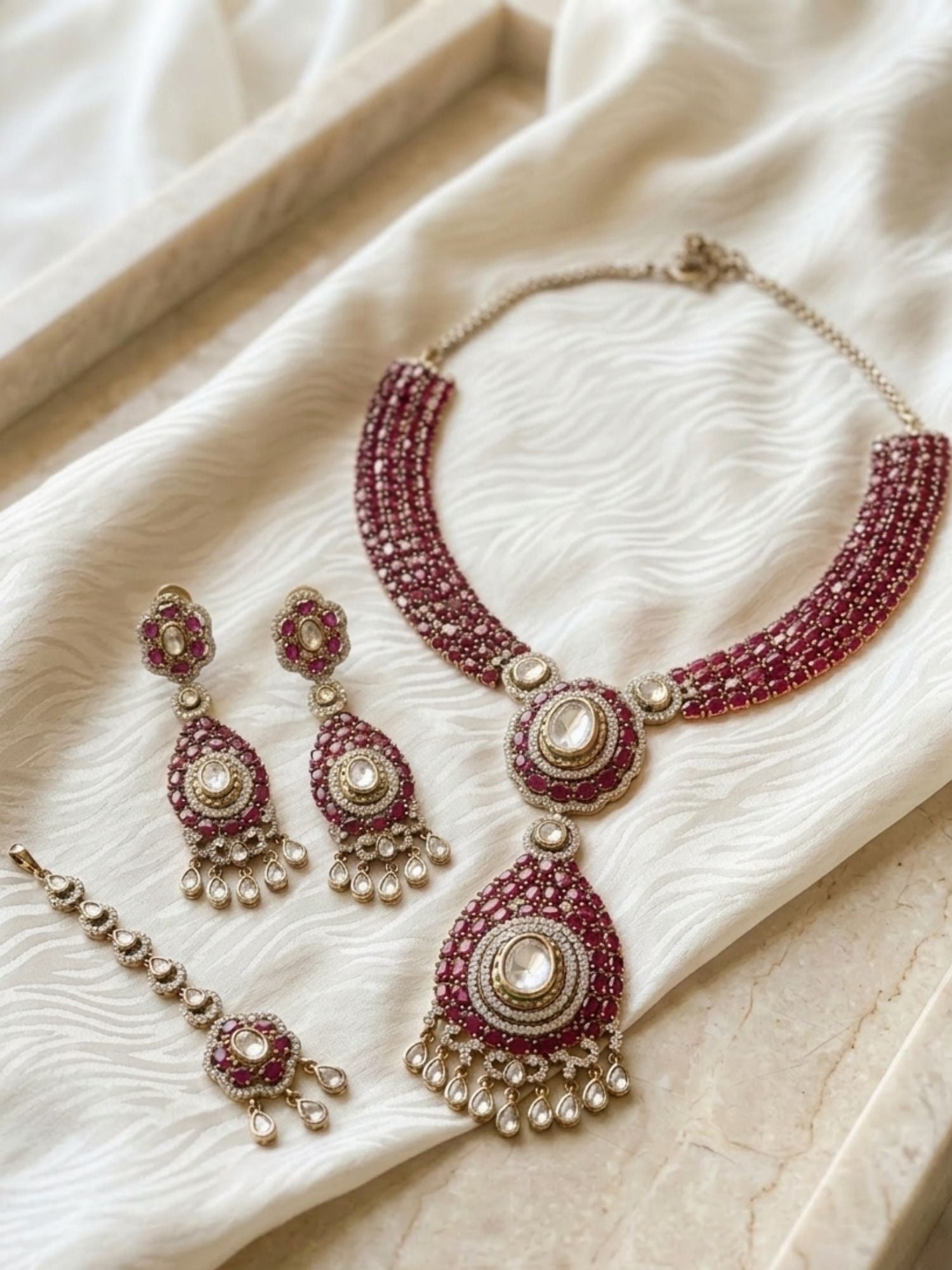 Polki Victorian Style Polki Necklace Set - necklace by Abdesigns Jewellery