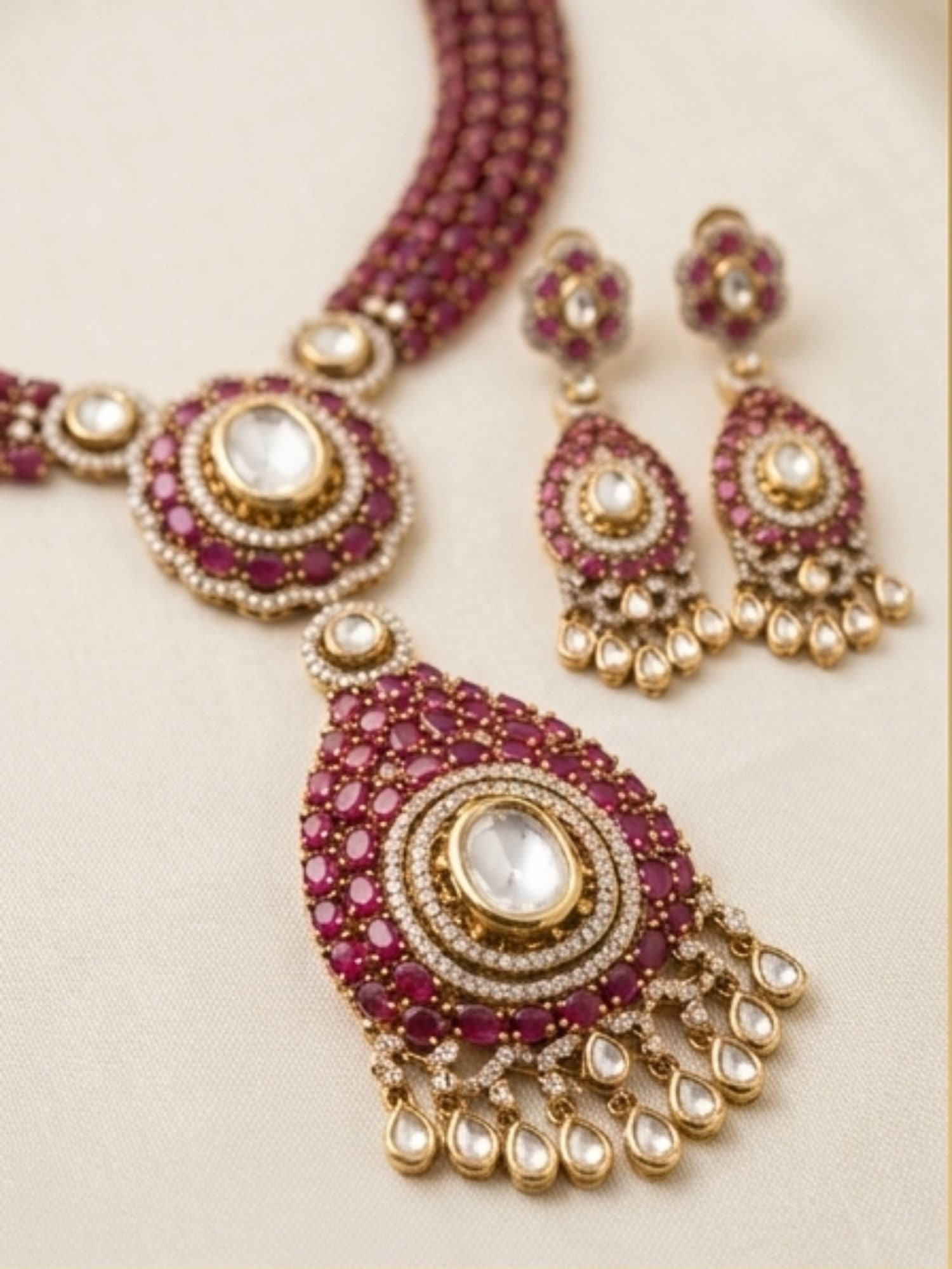 Polki Victorian Style Polki Necklace Set - necklace by Abdesigns Jewellery