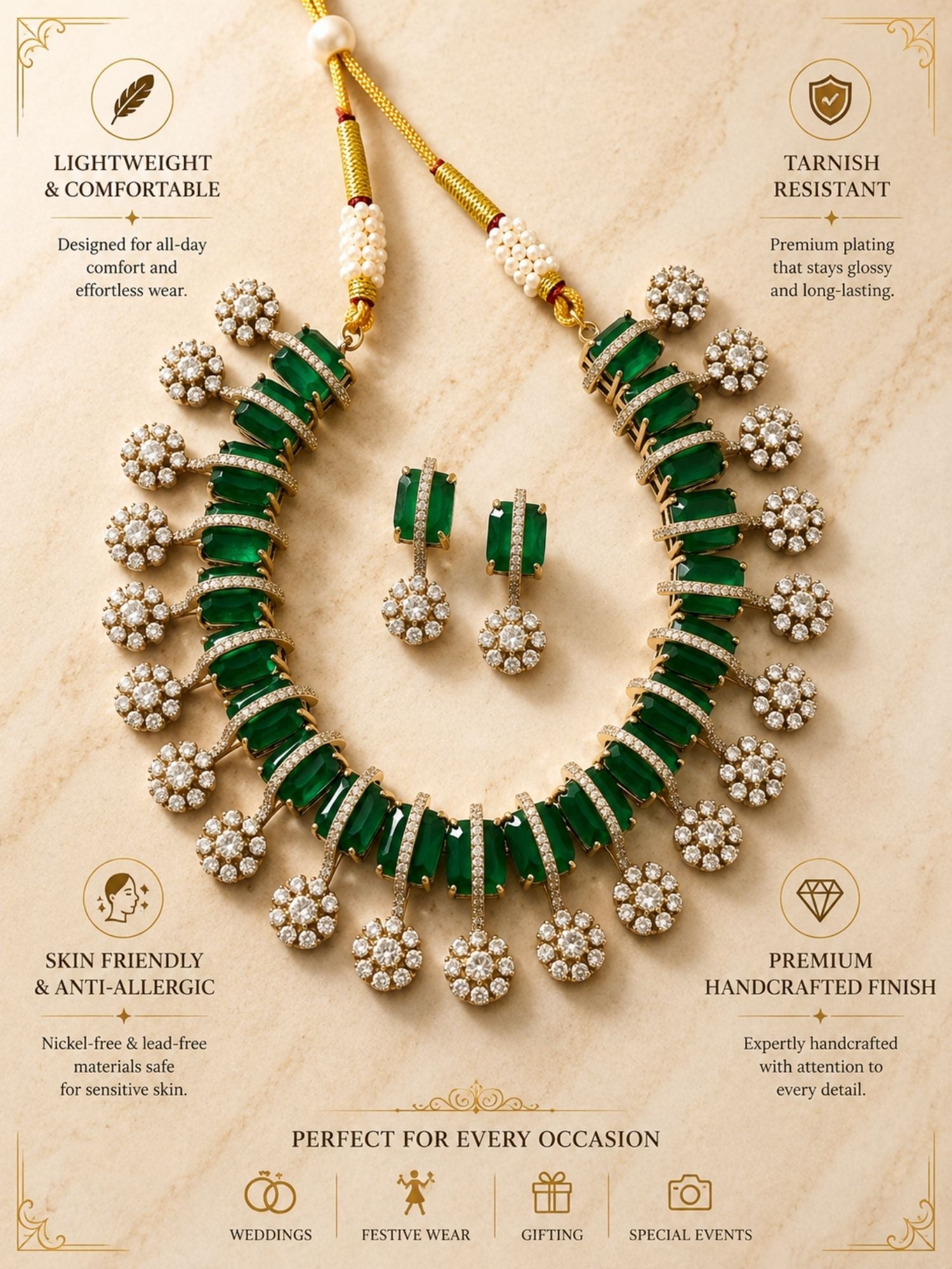 Victorian Emerald Green Necklace Set with Earrings - necklace by Abdesigns Jewellery