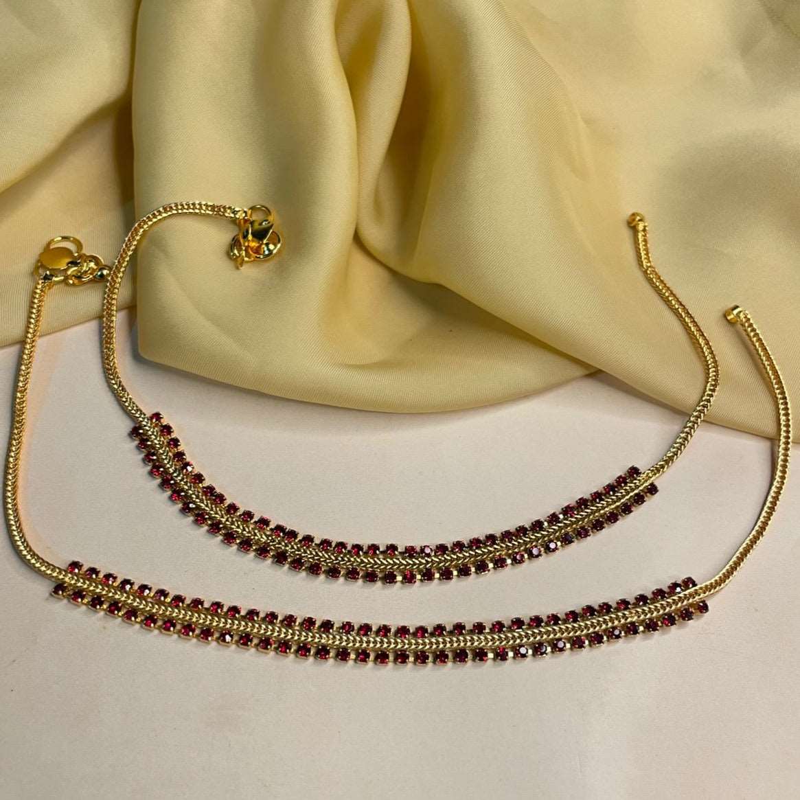 American Diamond Ruby Stone Anklet - Abdesignsjewellery