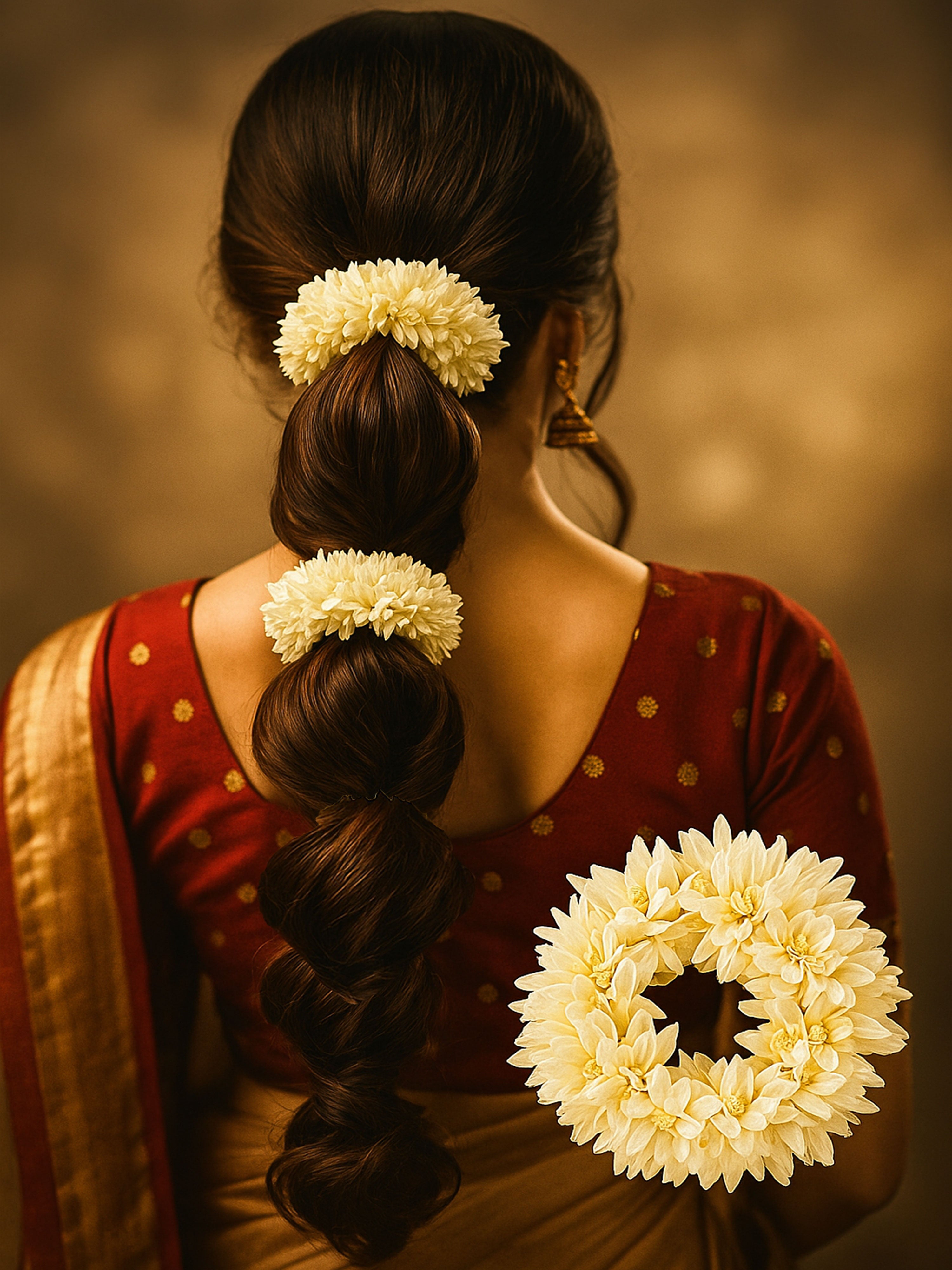 Artificial Mogra Gajra in Floral Fabric – Hair Bun | Abdesigns