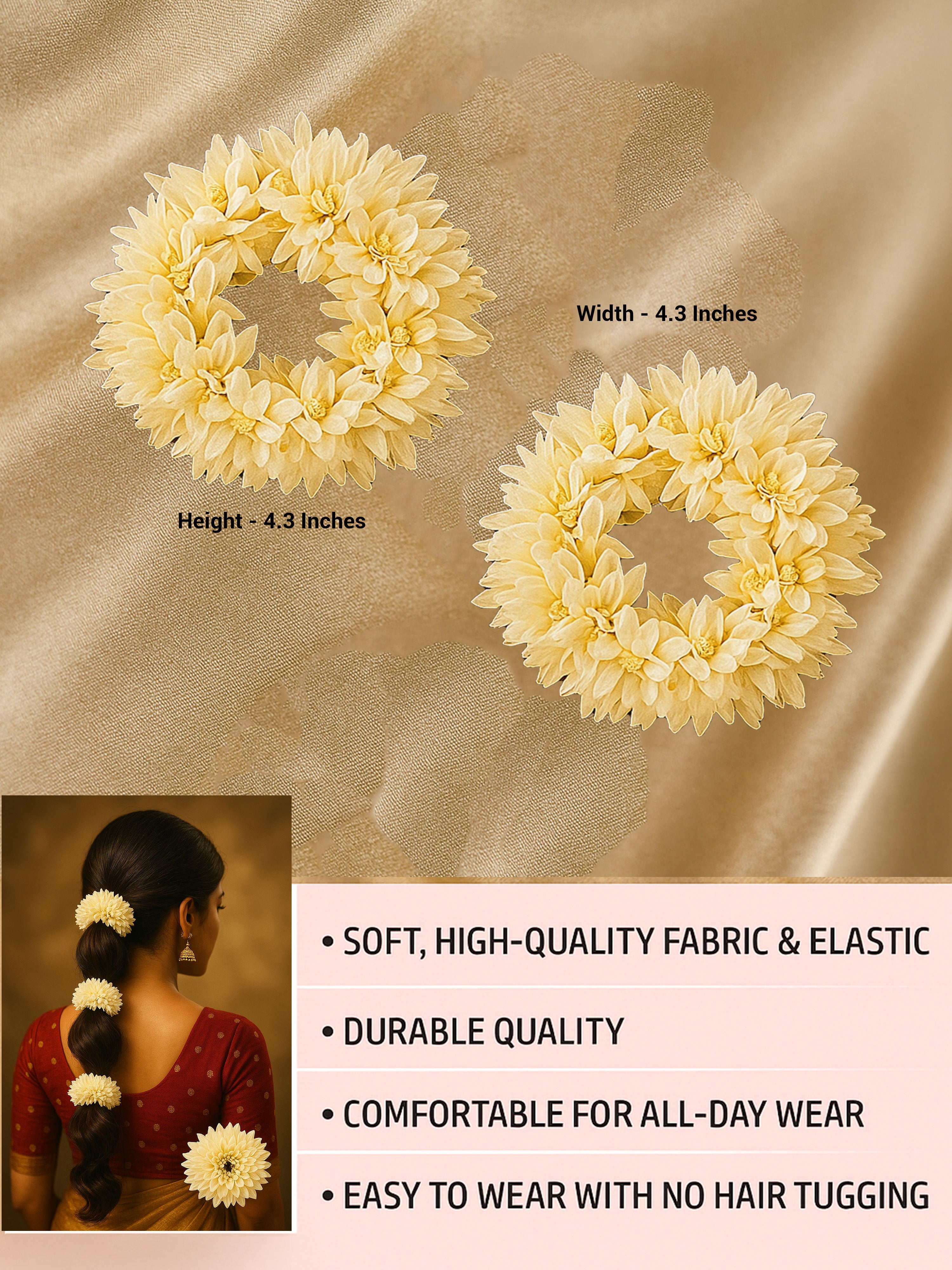 Artificial Mogra Gajra in Floral Fabric – Hair Bun | Abdesigns
