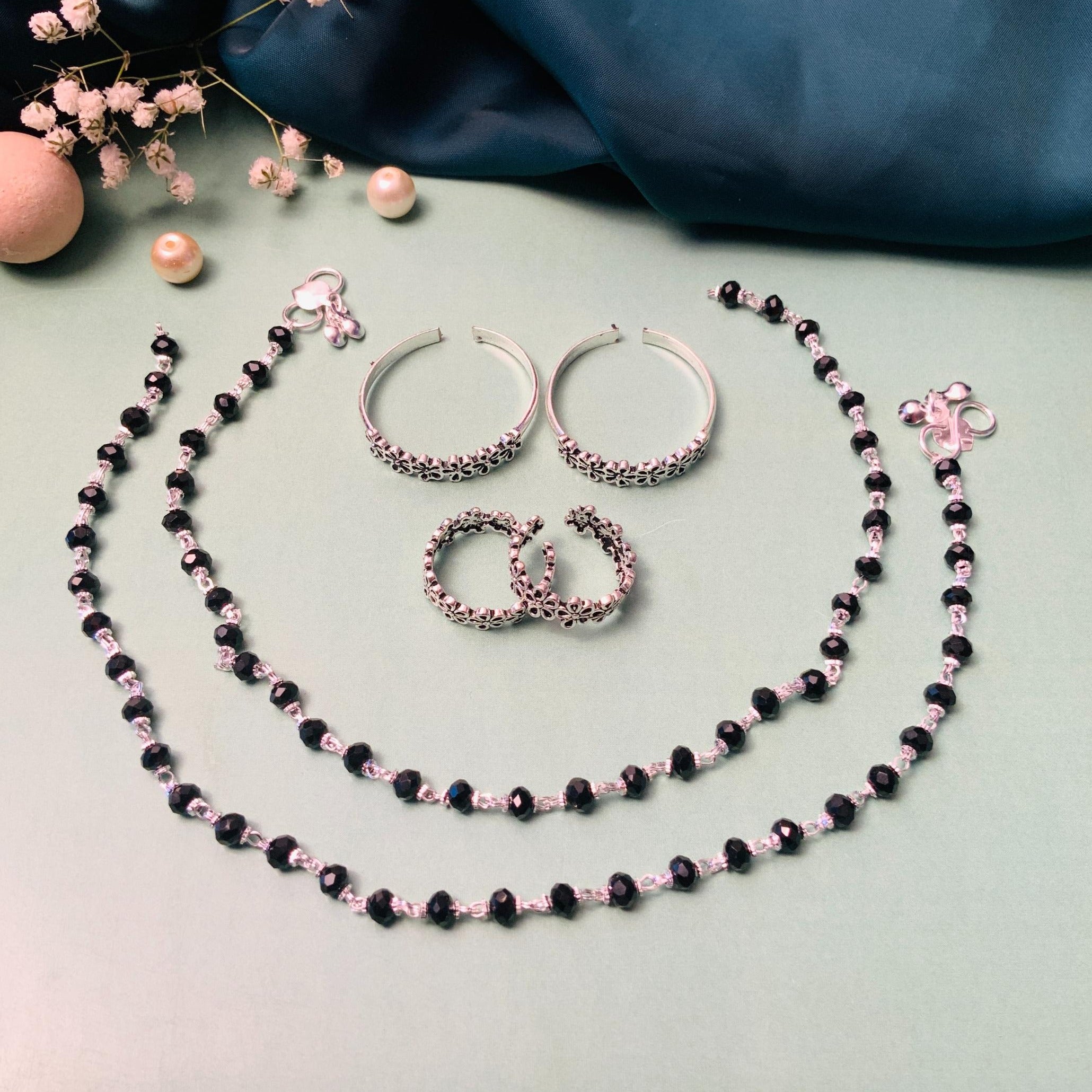 Enchanting Silver Oxidised Anklet & Toe Rings Combo - Abdesignsjewellery