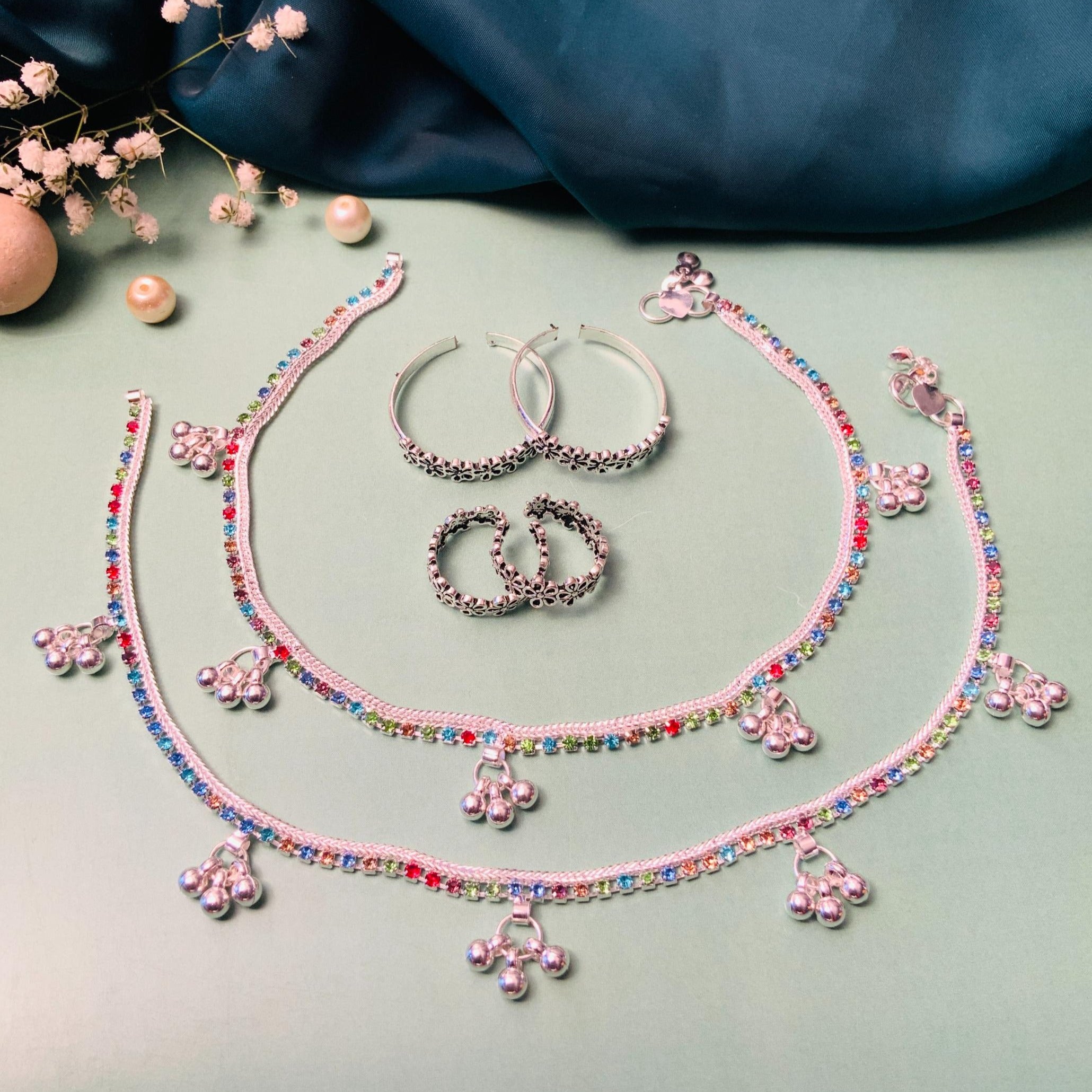 Enchanting Silver Oxidised Anklet & Toe Rings Combo - Abdesignsjewellery