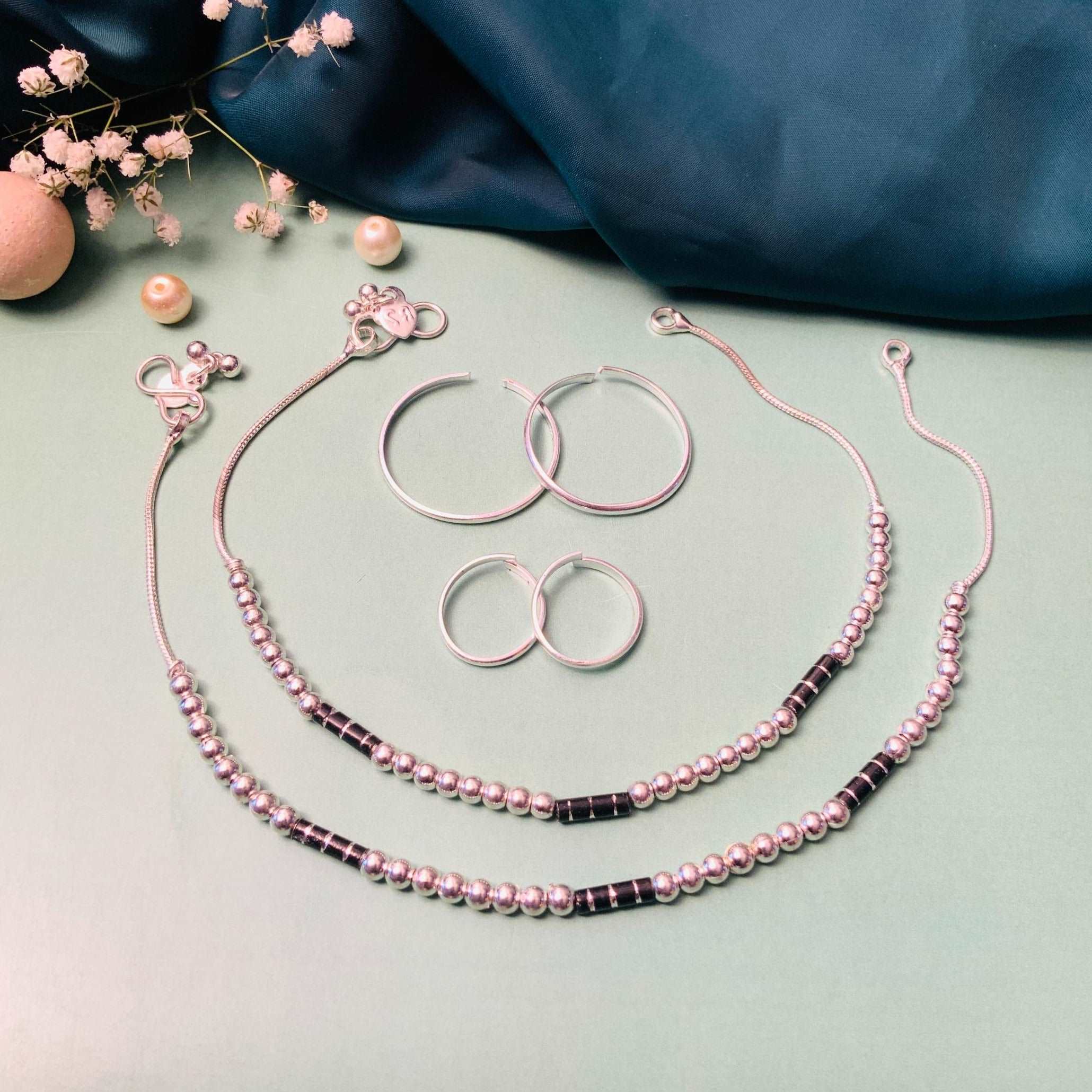 Alluring Silver Oxidised Anklet & Toe Rings Combo - Abdesignsjewellery