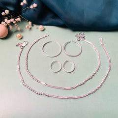 Alluring Silver Oxidised Anklet & Toe Rings Combo