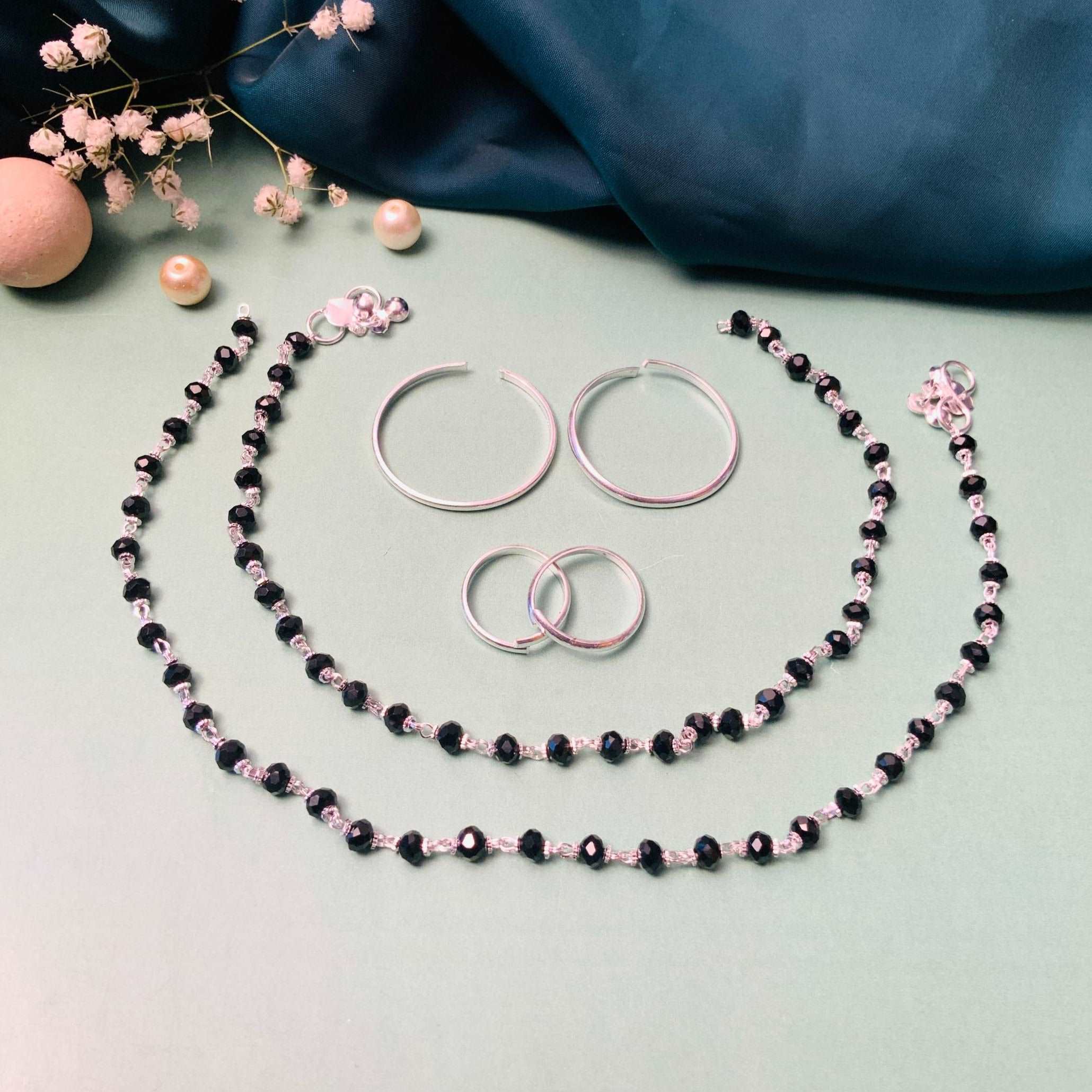 Alluring Silver Oxidised Anklet & Toe Rings Combo - Abdesignsjewellery