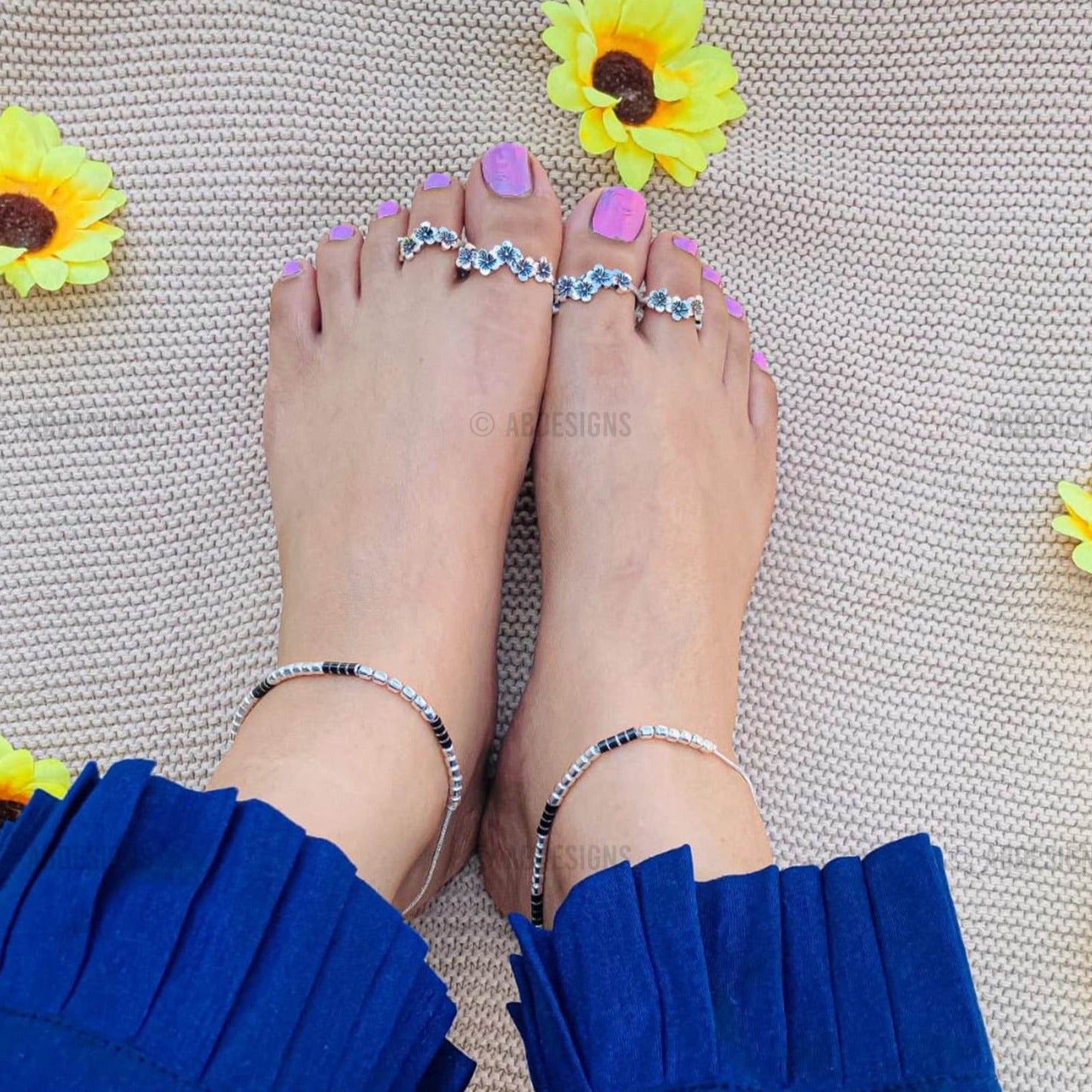 Beautiful Dailywear Silver Plated Anklet & Toering Combo - Abdesignsjewellery