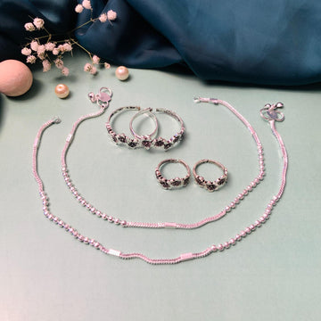 Charming Silver Oxidised Anklet & Toe Rings Combo - Abdesignsjewellery