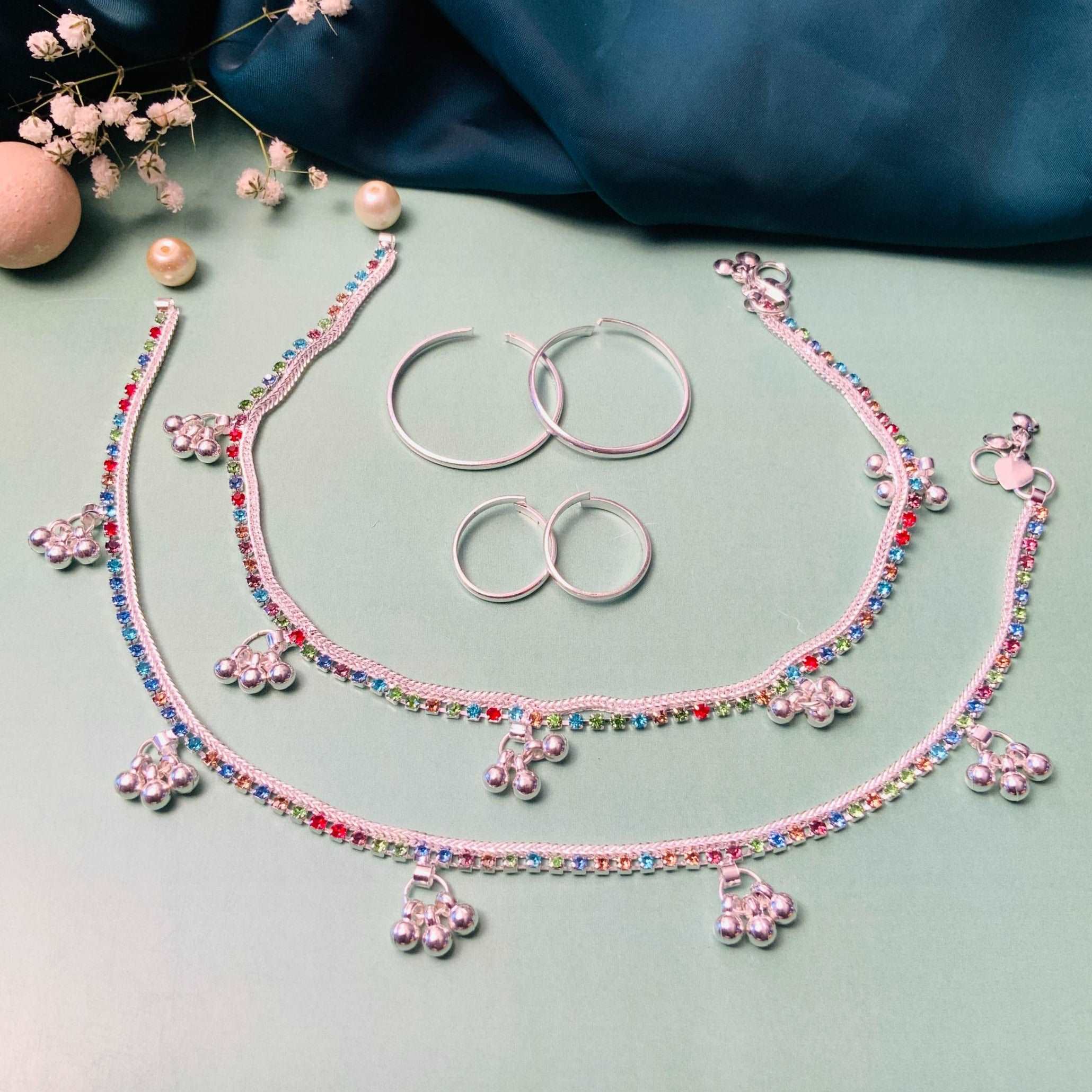 Alluring Silver Oxidised Anklet & Toe Rings Combo - Abdesignsjewellery