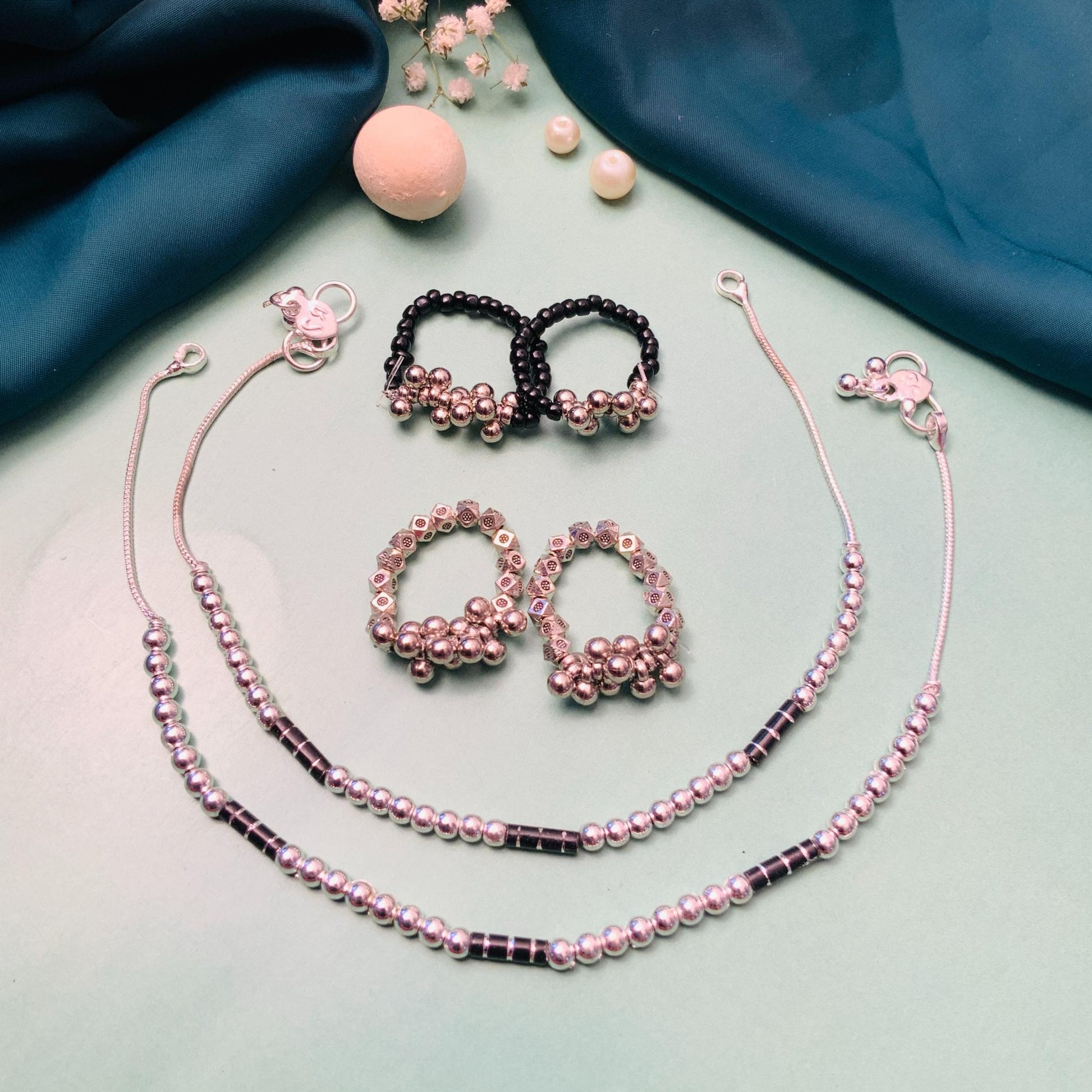 Elegant Silver Oxidised Anklet & Toe Rings Combo - Abdesignsjewellery